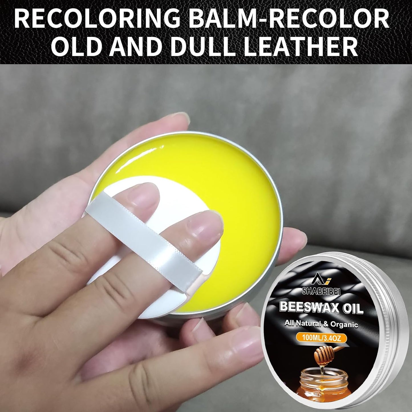 Leather Repair Kit Recoloring Balm Cleaner Conditioner Waterproof Beeswax Oil for Car Seat Furniture Couch Shoe Leather Vinyl(Beige)