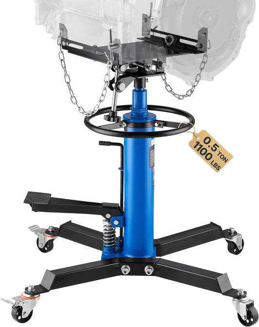 VEVOR Transmission Jack, 33"-67" High Lift, 1100 lbs Hydraulic Telescoping Transmission Jack, 2-Stage Transmission Stand 1/2 Ton Capacity with Foot Pedal, 360° Swivel Wheel, Garage/Shop Lift Hoist