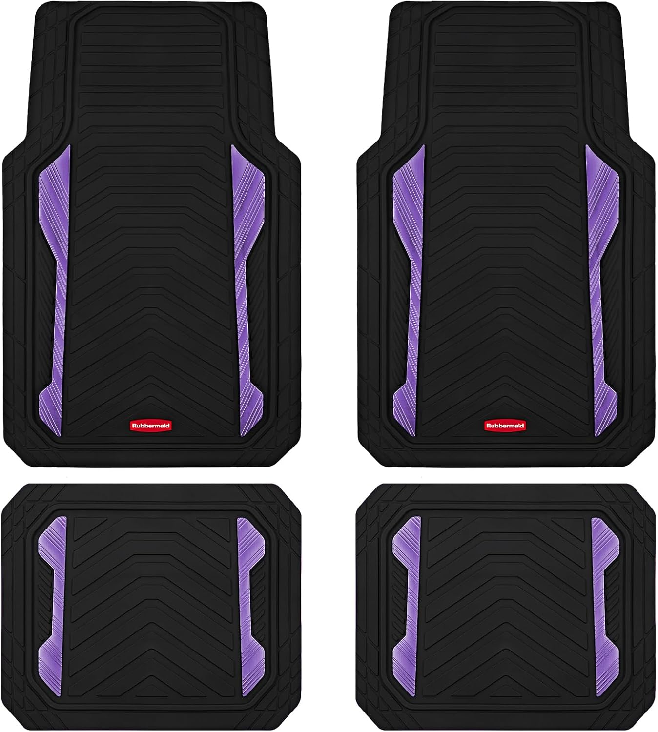 Rubbermaid Car Floor Mat, Heavy Duty All-Weather Car Mats Full Set with Dual-Tone Purple Aluminum Inserts – Universal Fit, Anti-Slip Backing, Trim-to-Fit for Most SUV, Sedan, Van