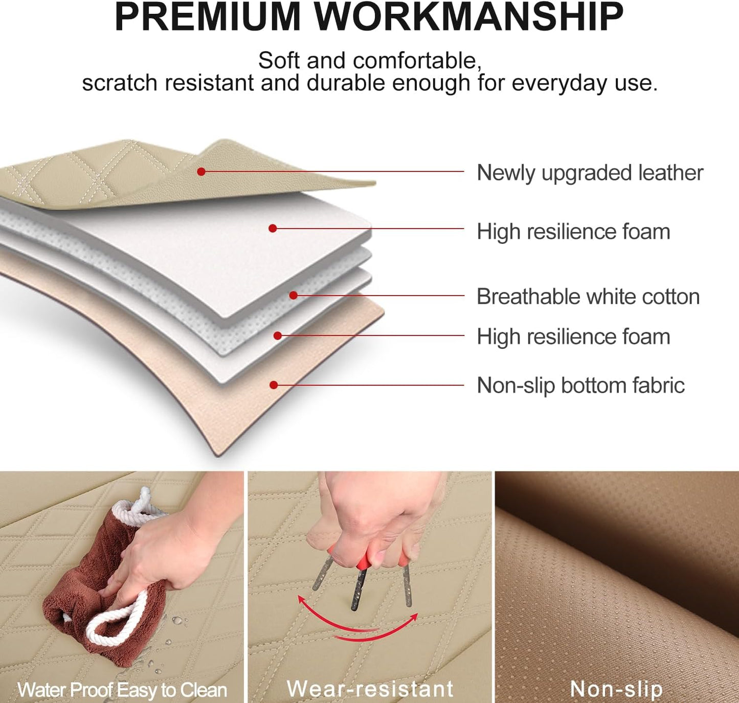 2 Pack Leather Front Car Seat Cover Bottom Car Seat, Anti-Slip and Full Wrap Driver Car Seat Protectors with Storage Pocket, Luxury Waterproof Bottom Auto Seat Cushion Pad Mat for Most Vehicles(Beige)