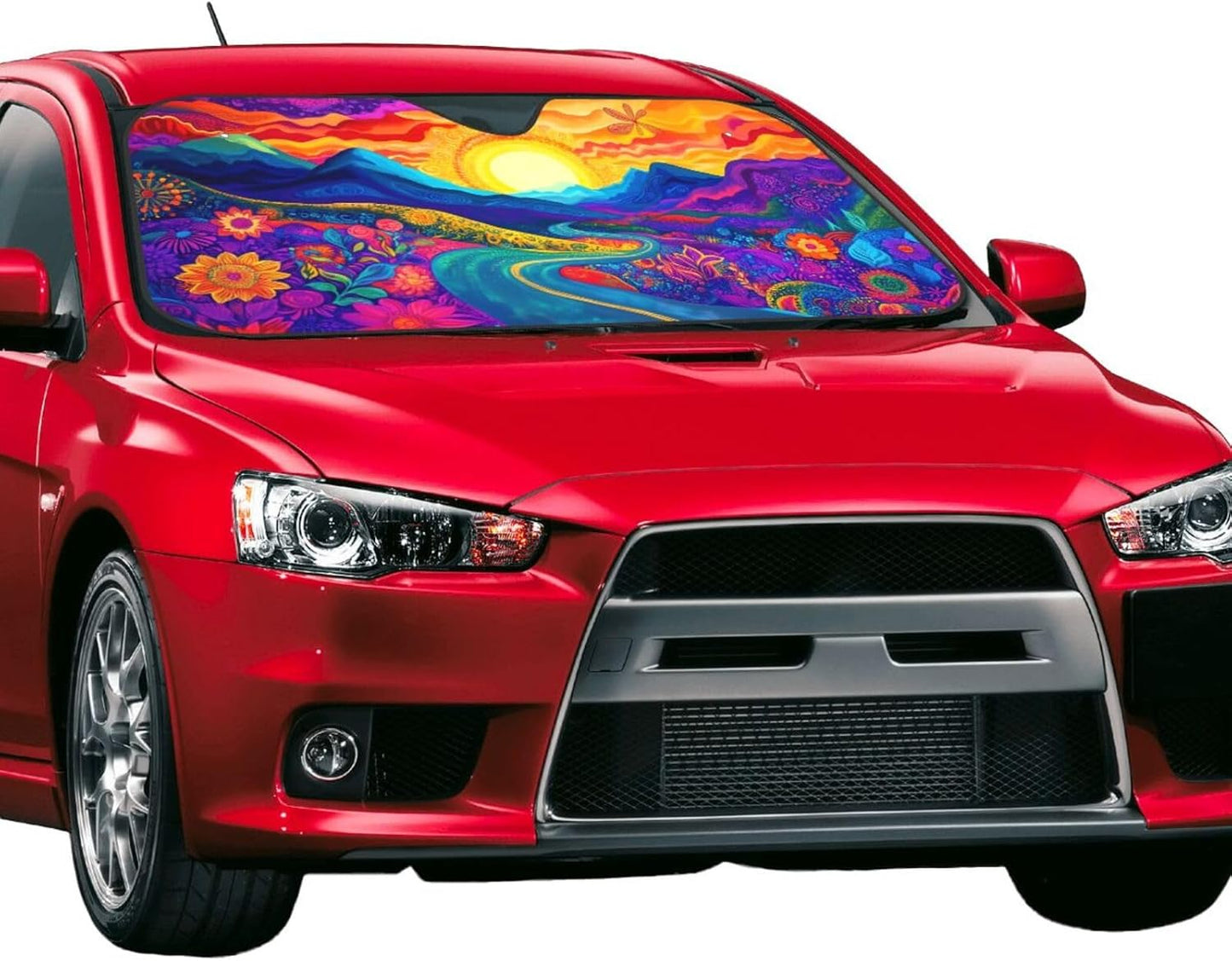 Abstract Flower Sunrise Car Sun Shade Windshield Sunshade Foldable Front Window Shield Cover for Truck SUV