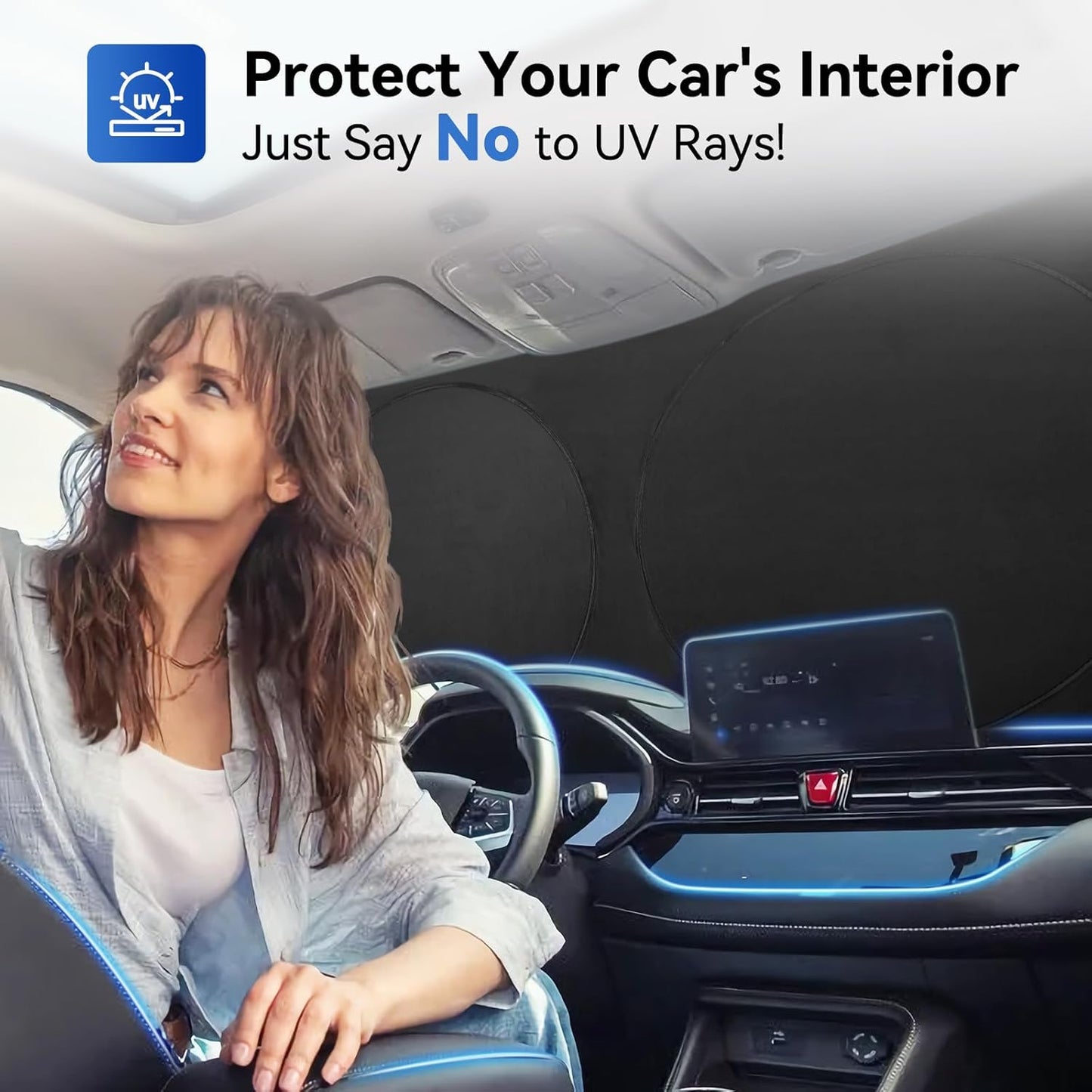 ARANA Semi Truck Sun Shade for Windshield丨240T Thicken Sunshade for Semi-Truck Front and Side Window丨Foldable Windscreen Sun Visor Fit Semi, Commercial, Big Rig Trucks, RV丨163 x36