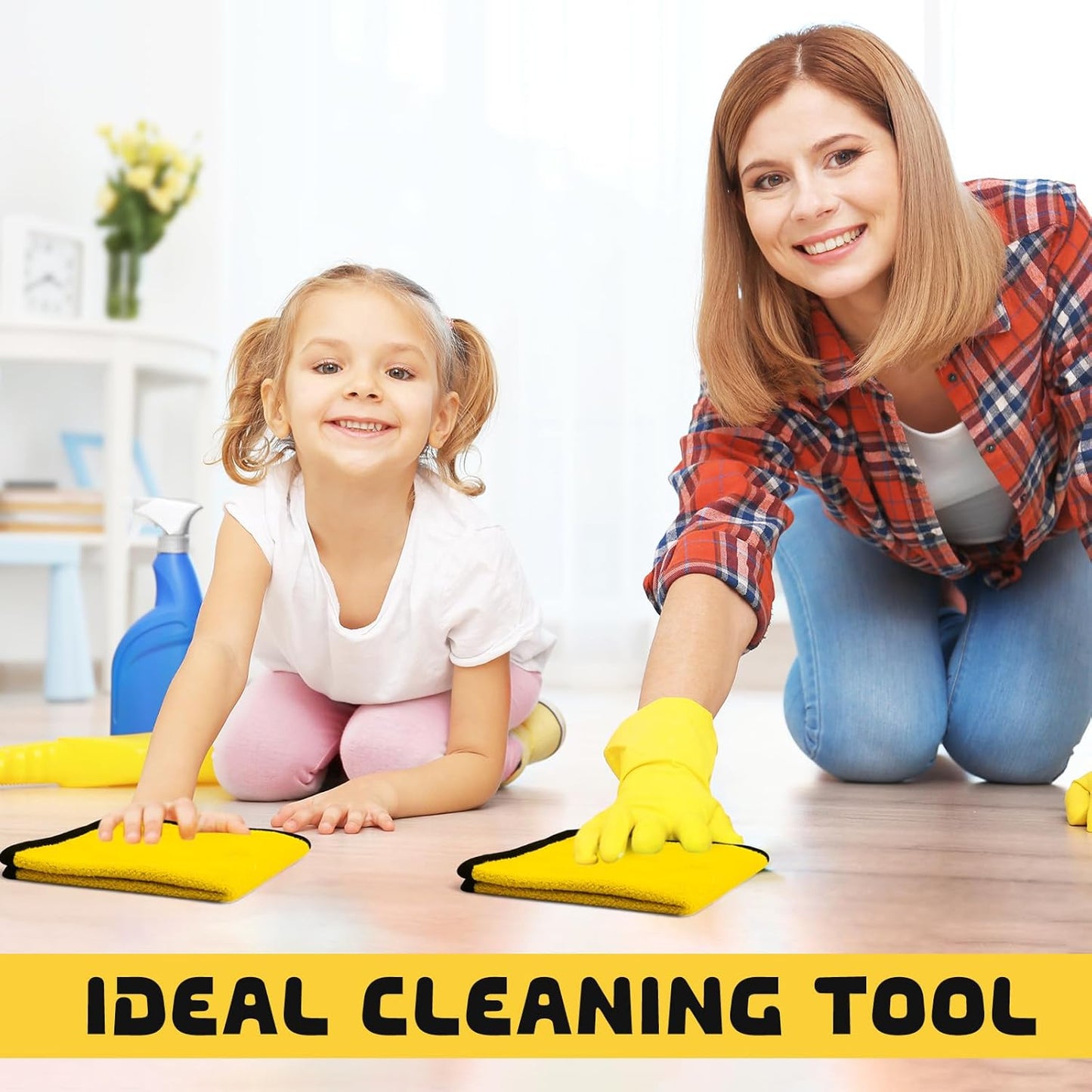 Tallew 24 Pcs Microfiber Towels 16 Inch x 16 Inch Microfiber Cloth Car Drying Towels for Cars Washing Polishing Office Windows Cleaning Household Supplies (Yellow)