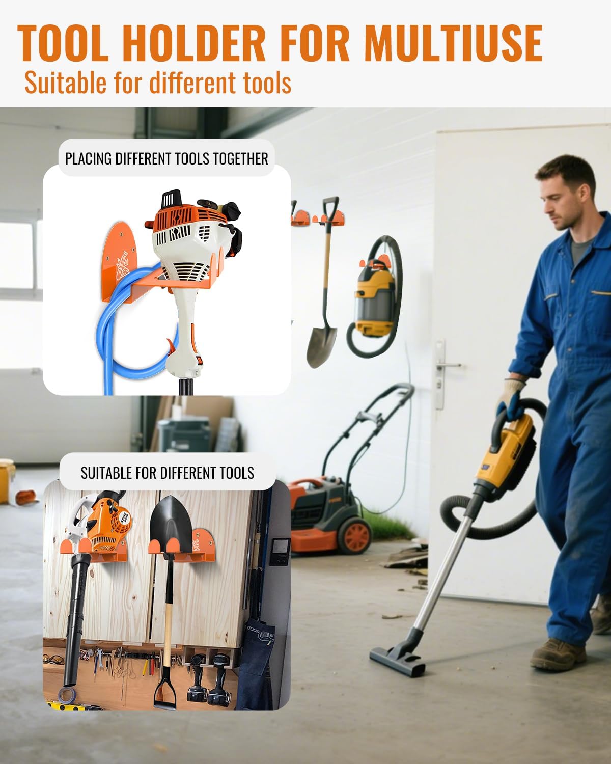 Weedeater Rack & Garden Tool Hanger - 2 Pack - 180LB Heavy-Duty Alloy Steel Wall Mount Set, for Stihl Power Tools, Grass Trimmer, Garden Tools, Space-Saving Storage for Garage, Shed, Workshop