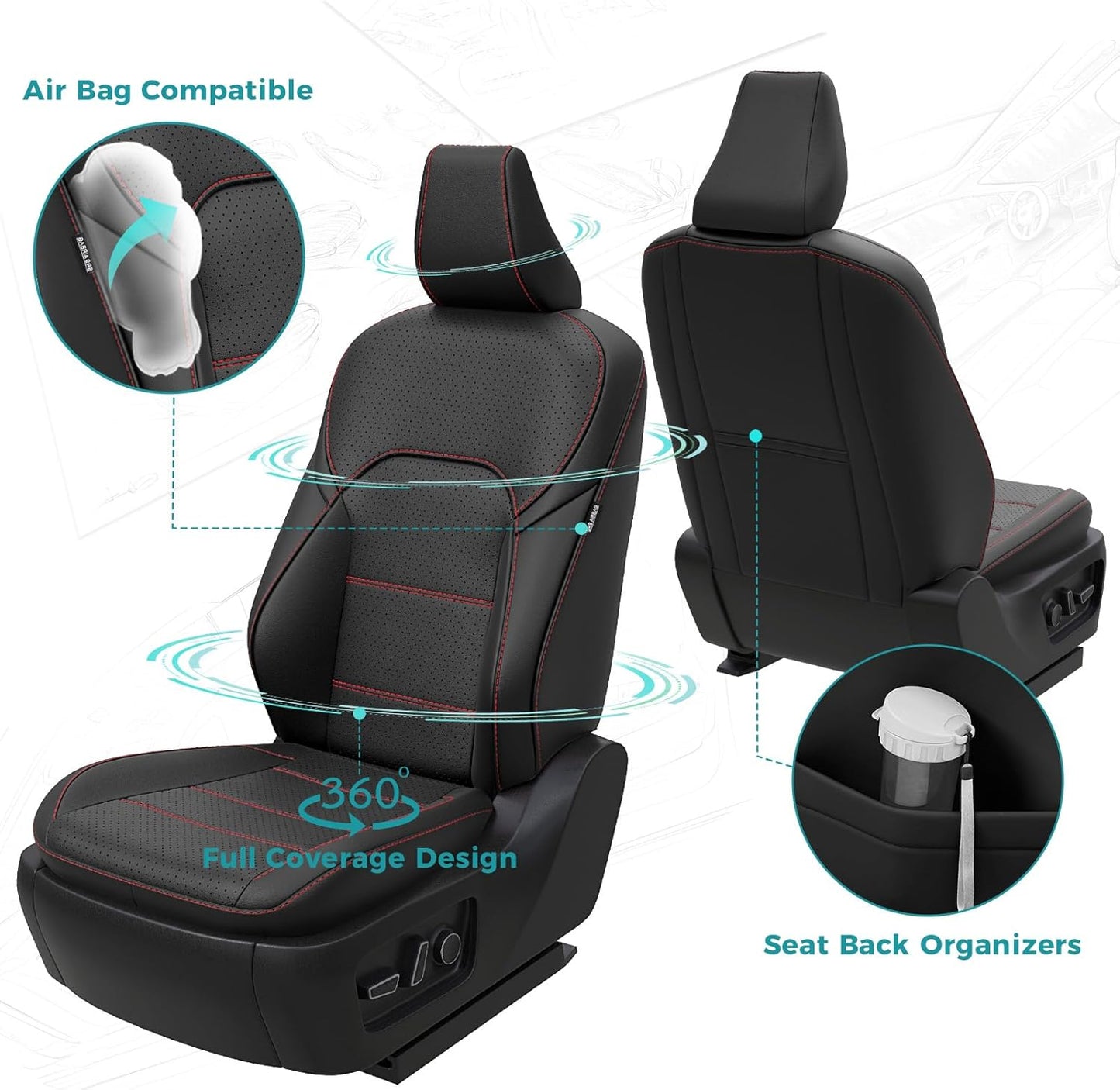 for Toyota Camry Seat Covers XSE XLE 2025 - Custom Fit Car Seat Covers Full Set, Leather Seat Covers for Cars, Waterproof Car Seat Cover, Black Red