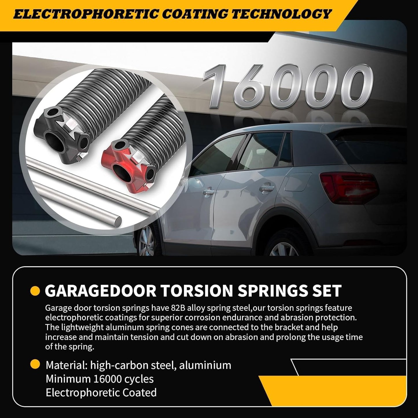 Pair of 2"Garage Door Torsion Springs Set with Non-Slip Winding Bars, Electrophoretic Coated (0.207X2"X26")