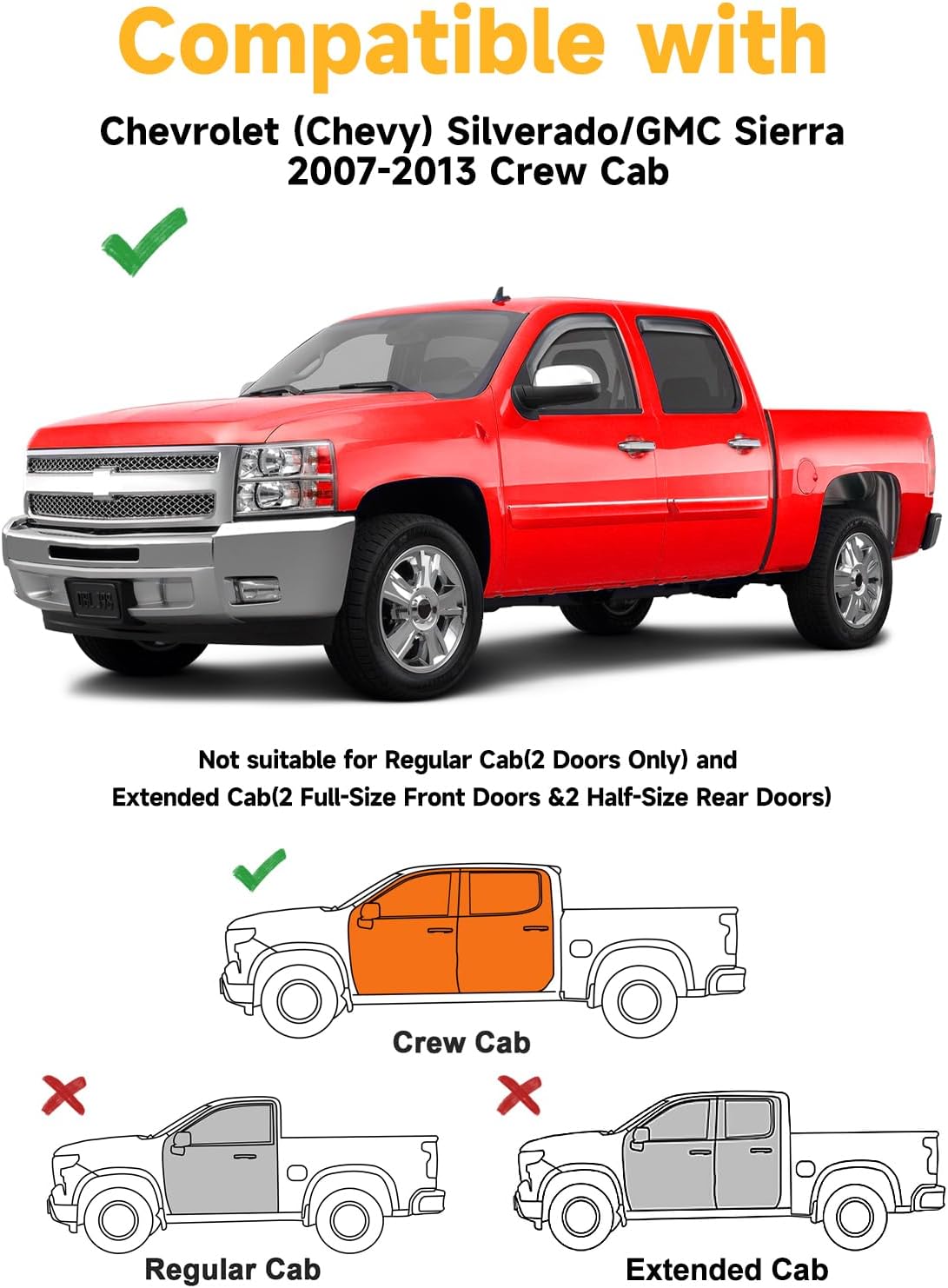 in-Channel Window Rain Guards Fit for Truck Chevrolet (Chevy) Silverado/GMC Sierra 2007-2013 Crew Cab Extra Durable Window Deflectors Window Visors Vent Shades Vent Visors Car Accessories