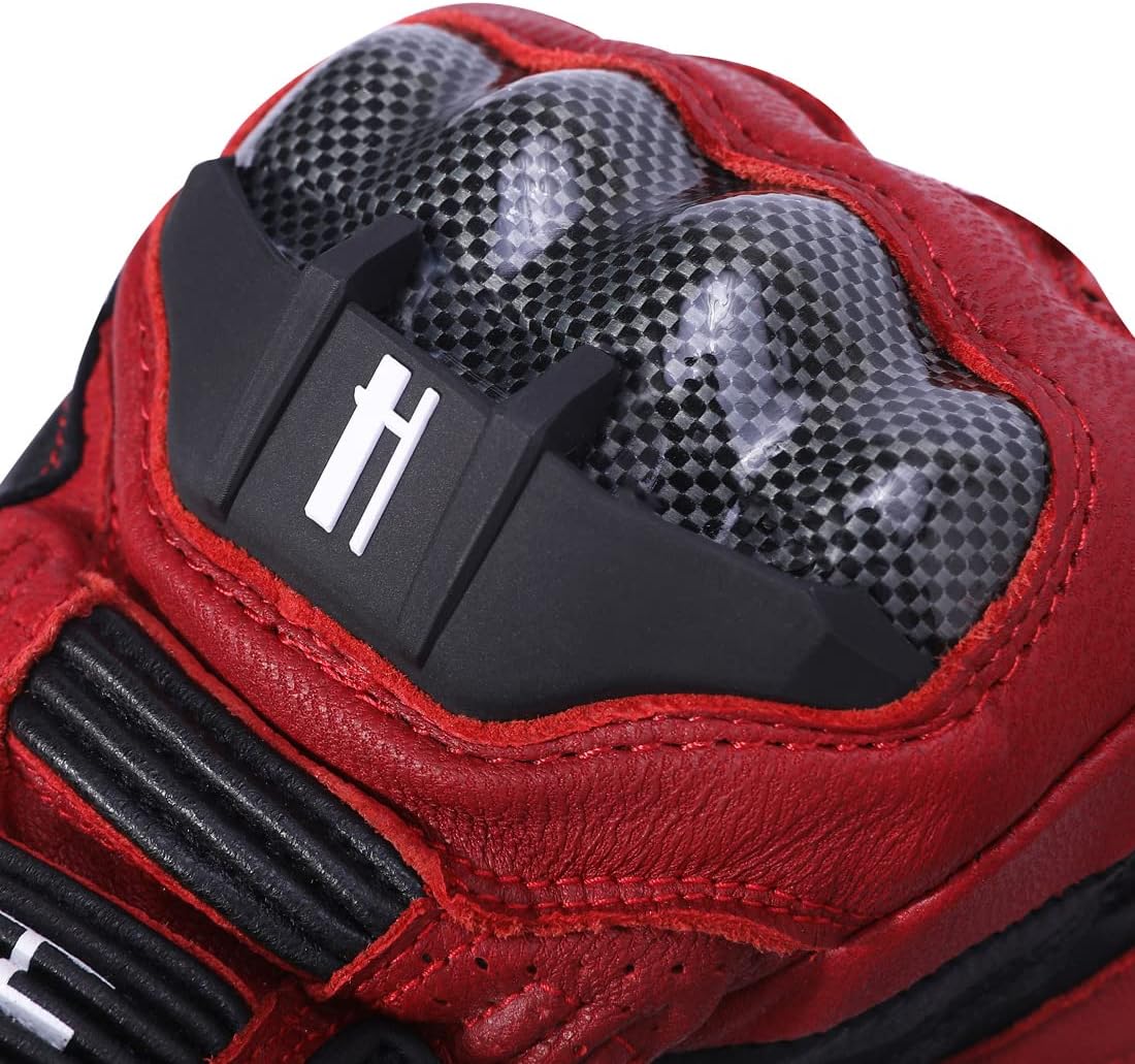 Harssidanzar Leather Motorcycle Gloves for Men and Women,Powersports Carbon Fiber Knuckle Protection Motorbike Gloves KM045