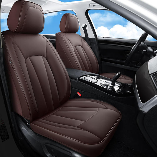 Car Seat Covers Front Seats,Brown Leather Car Seat Covers,Luxury Waterproof Seat Covers,Universal Seat Cushion Protector Automotive Seat Covers for Most Sedans SUV Trucks