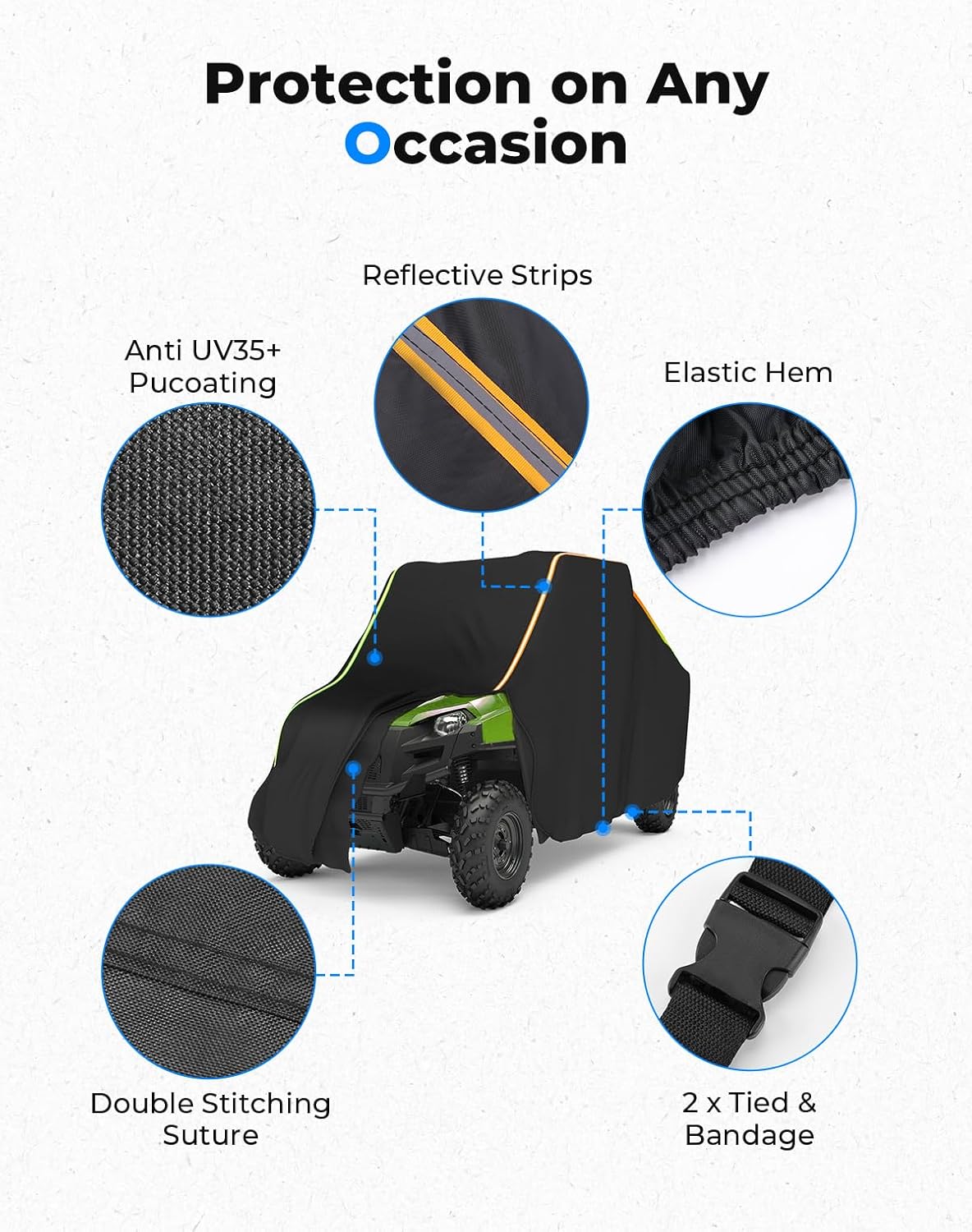 KEMIMOTO UTV Cover 2 Seater Heavy Duty Medium Size Compatible with Polaris RZR General, Can-Am Maverick, Talon, Teryx, Zforce, Viking, YXZ SXS Cover 2-3 Seater with Reflective Strip Sturdy in Wind