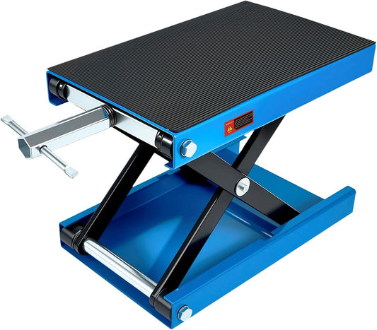 Motorcycle Lift Scissor Jack, 1200 LB Capacity Wide Deck Hoist Stand Maintenance Bikes ATVs Garage Repair Center Stand Lift Jack, Blue