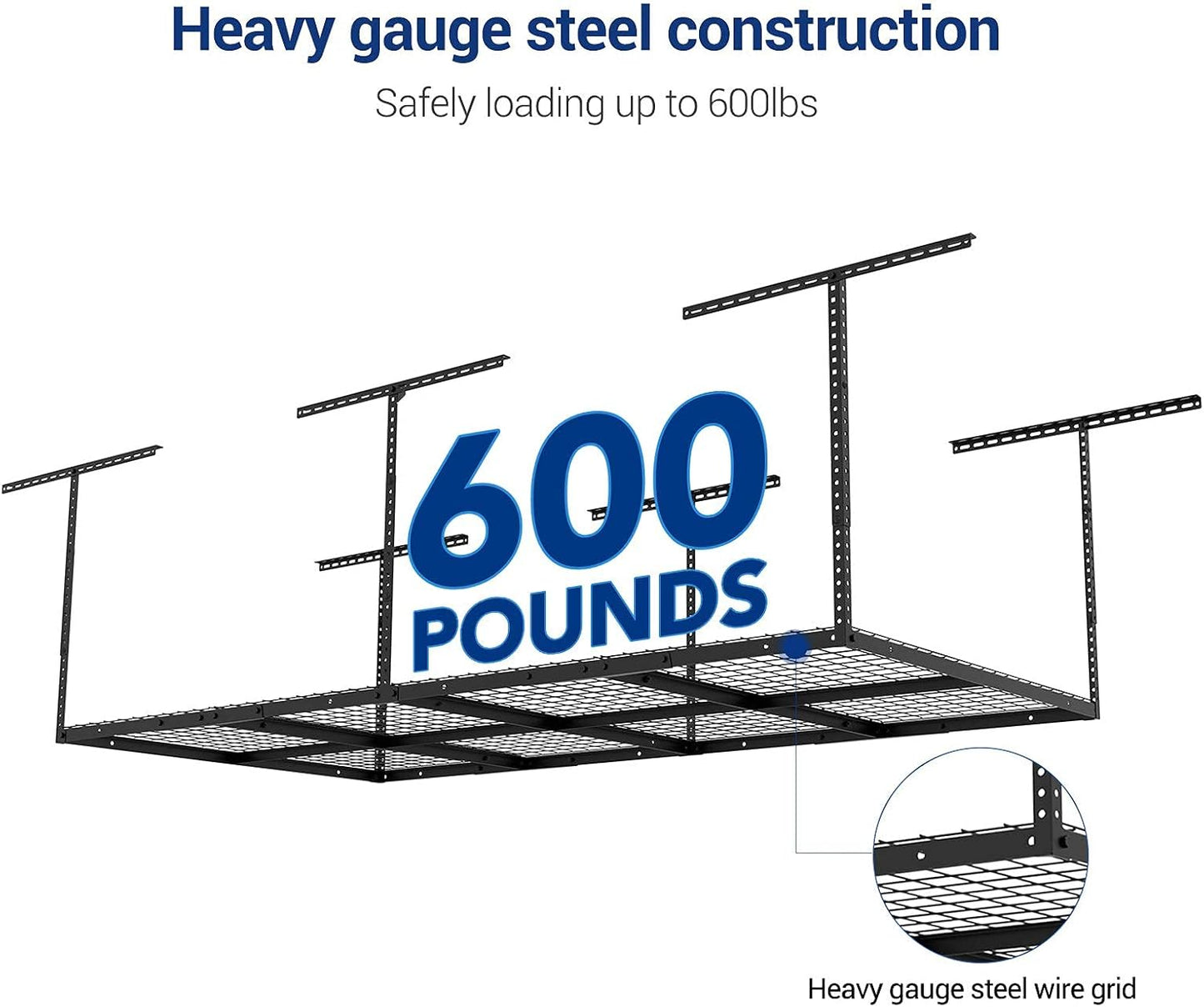 FLEXIMOUNTS 3x8 Overhead Garage Ceiling Storage Rack, Adjustable Garage Organization System, Heavy Duty Metal, 600lbs Weight Capacity, Black