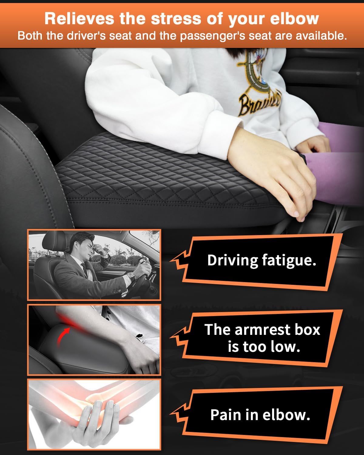 Shademax Custom Fit for Center Console Cover 2002-2012 Dodge Ram 1500 2500 3500 Jump Seat Console Accessories Armrest Cover Ram Middle Console Cushion Pad Armerst Seat Box Protector PU Leather Black