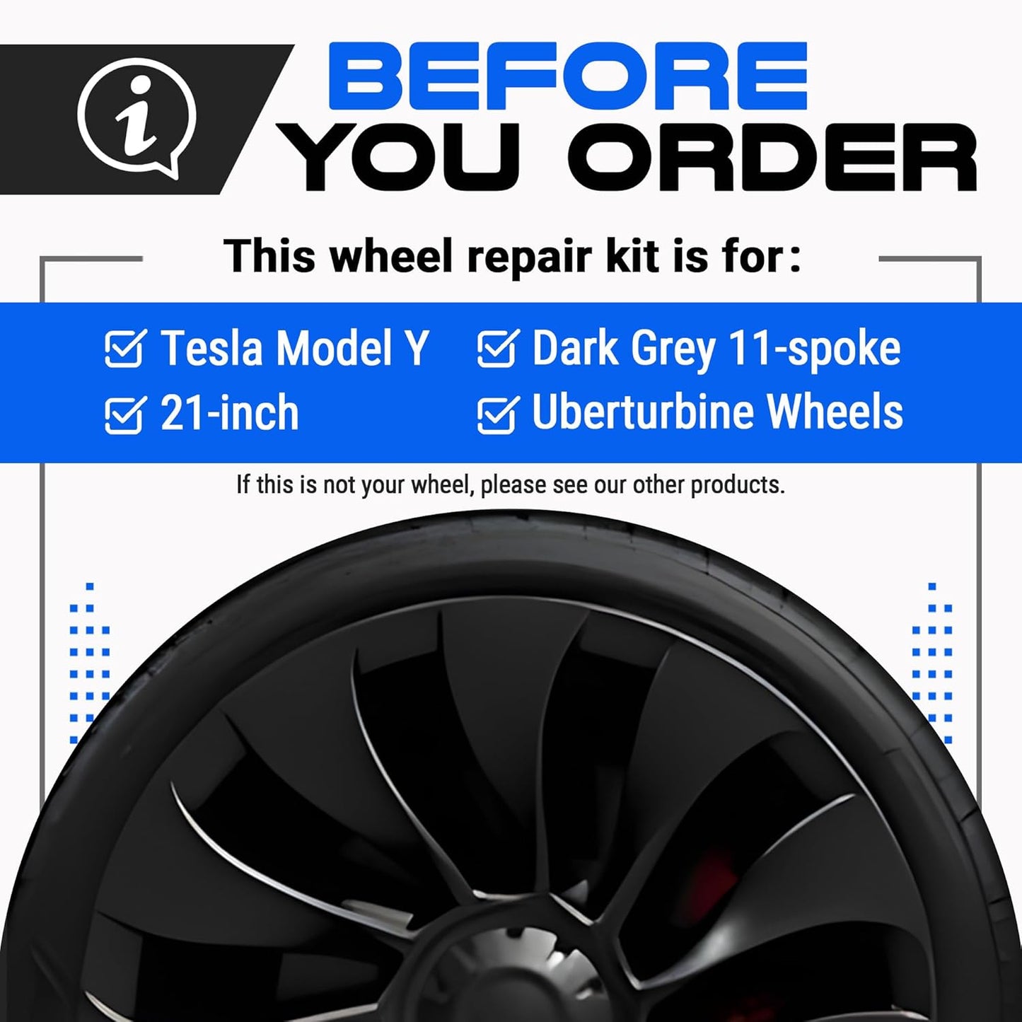 Premium Tesla Wheel Curb Rash Repair Kit for Model Y 21-inch Charcoal Grey Uberturbine Performance Rims - DIY Kit with Color-matched Touch Up Paint - Made in USA