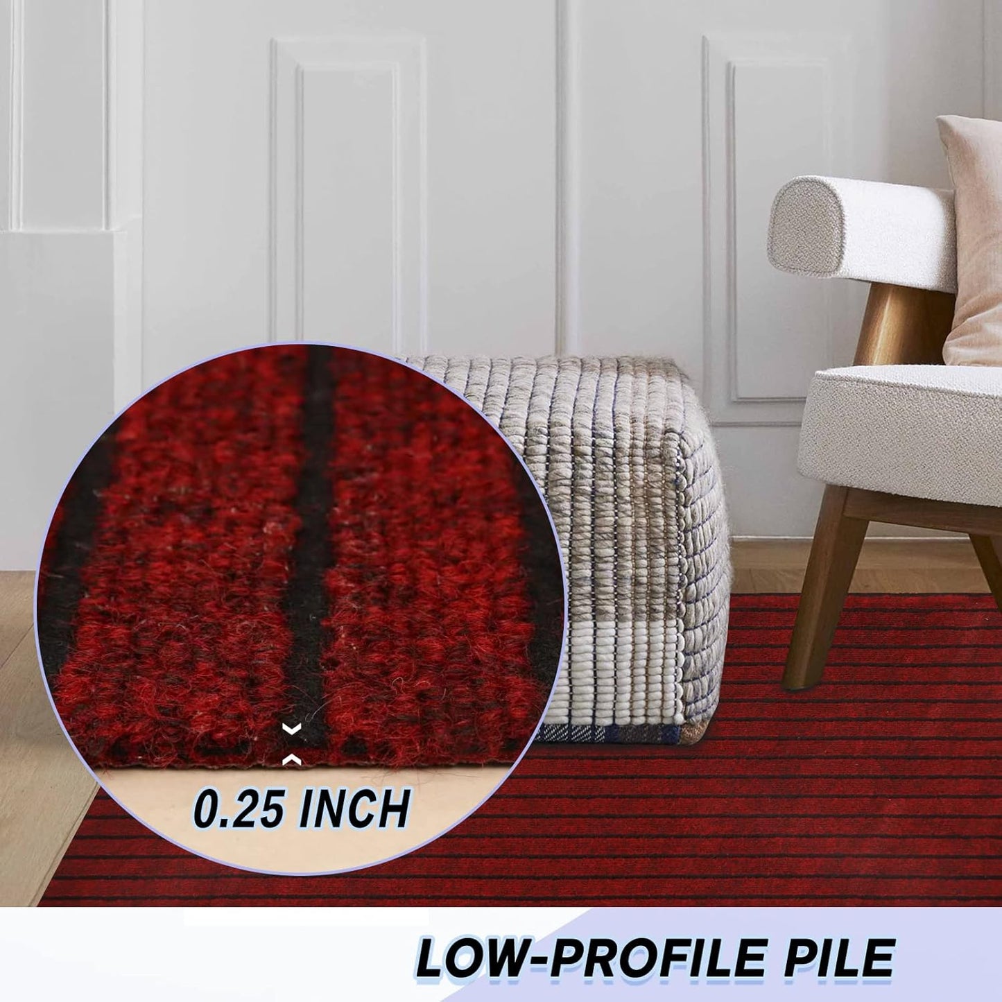 Custom Size Backed Non-Slip Area Rugs Runner, Easy Clean, Waterproof Runner Rugs for Hallway Entryway, Kitchen, Laundry, 2FT x 56FT, Red Stripe