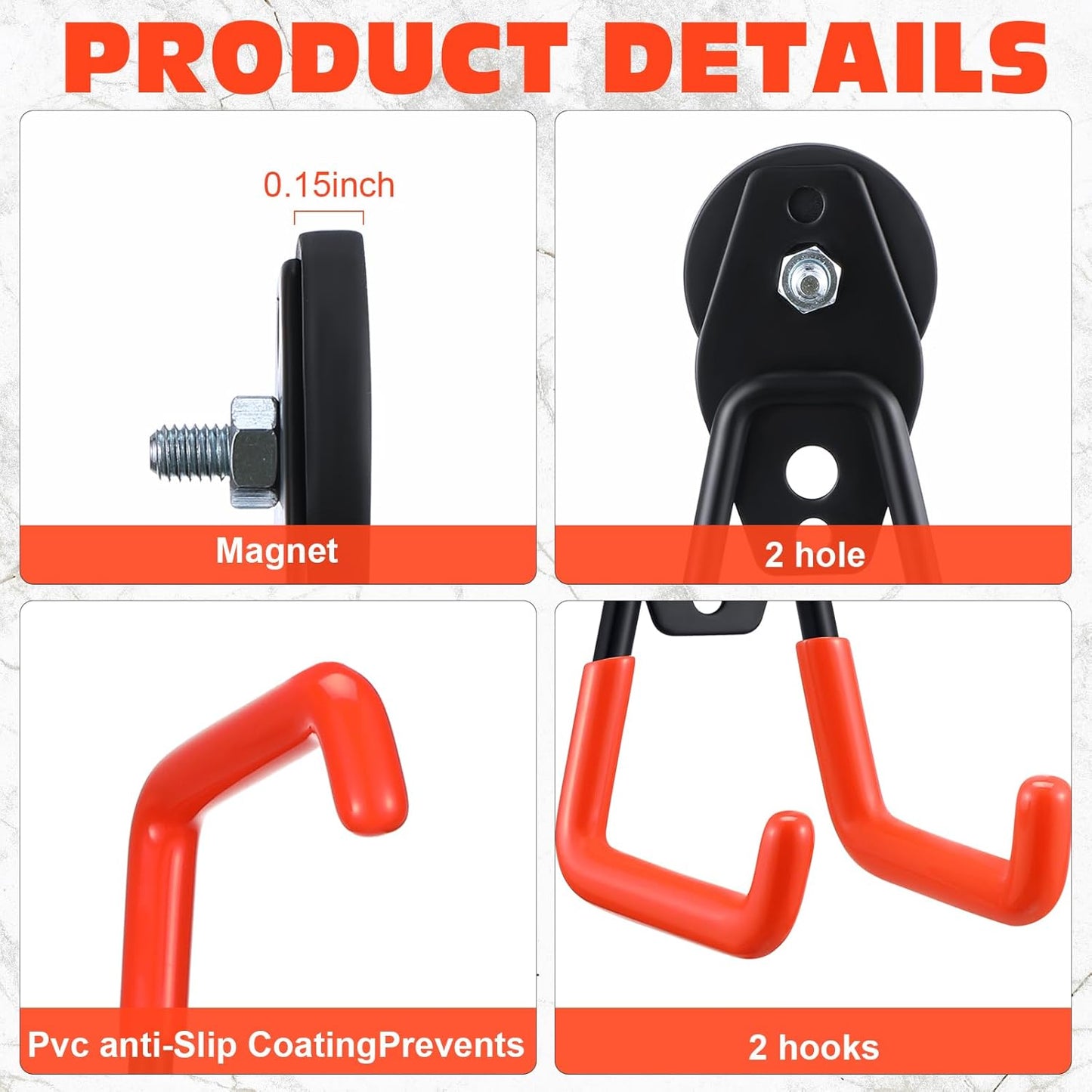 Landhoow Large Magnetic Hooks Heavy Duty Garage Magnet Hooks Strong Storage Utility Magnetic Hangers with Anti Slip Rubber Coating for Indoor and Outdoor Hanging(Orange,14 Pcs)