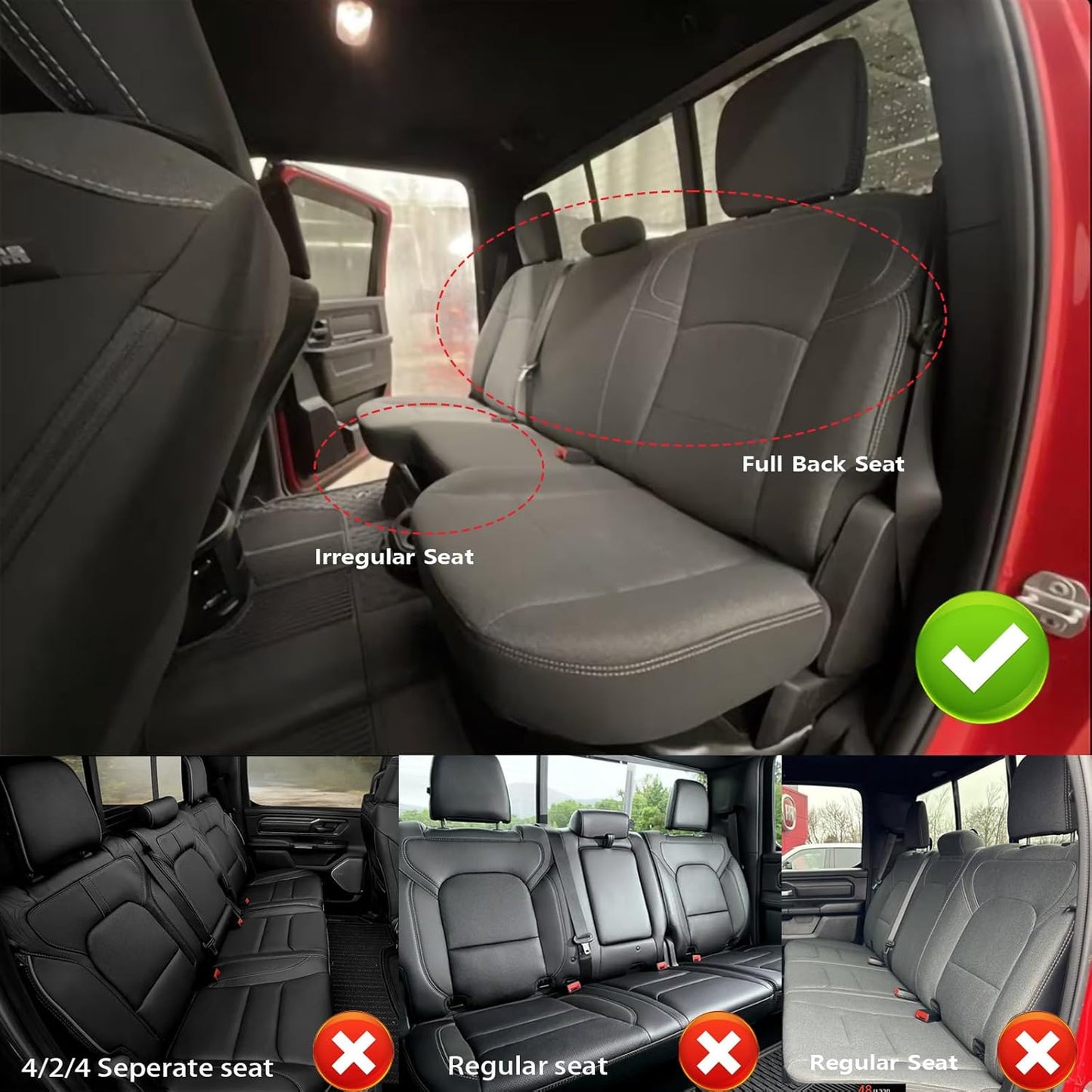 AOMSAZTO Custom Fit Seat Covers for Ram 2500 (2019-2025) Premium Faux Leather Car Seat Covers Full Set Black Waterproof Protection