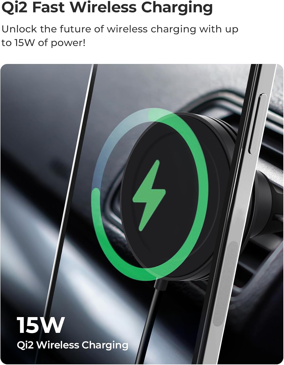 iOttie Velox Qi2 Mini Wireless Charging Car Mount - MagSafe Compatible Air Vent Phone Mount with 15W Charging for Qi2-enabled Smartphones Including iPhone 12, 13, 14, 15 and 16. Car Charger Included.