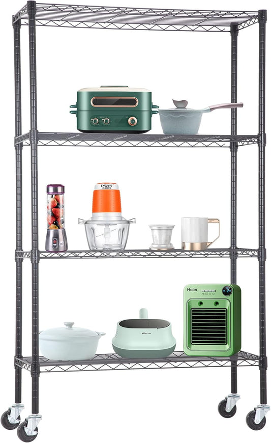 4-Tier Adjustable NSF-Certified Metal Shelf 36L x 14W x 62H Wire Shelving Unit Storage with Wheel for Small Places Restaurant Garage Pantry Kitchen Garage Rack,Black
