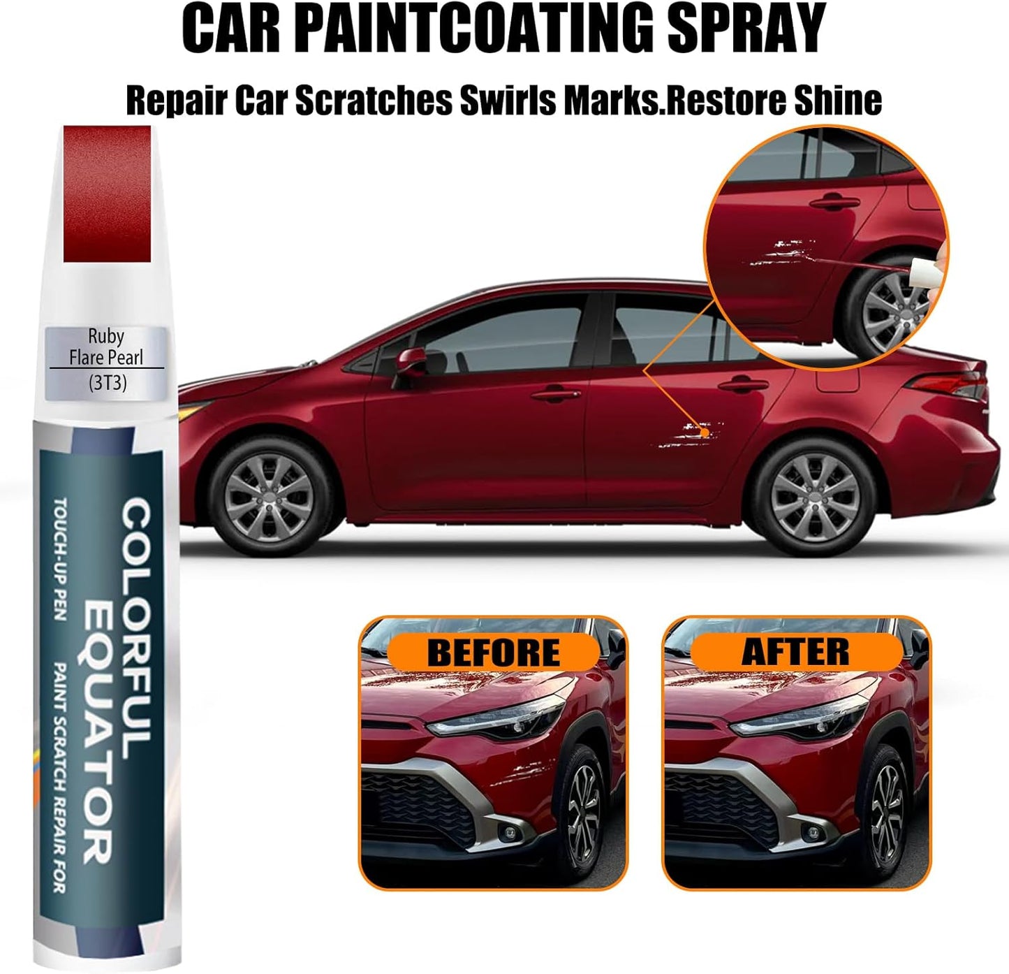 3T3 Ruby Flare Pearl Touch Up Paint for Toyota, Car Paint Pen Scratch Repair Two-In-One Touch Up Paint, Premium Car Scratch Remover for Deep Scratches