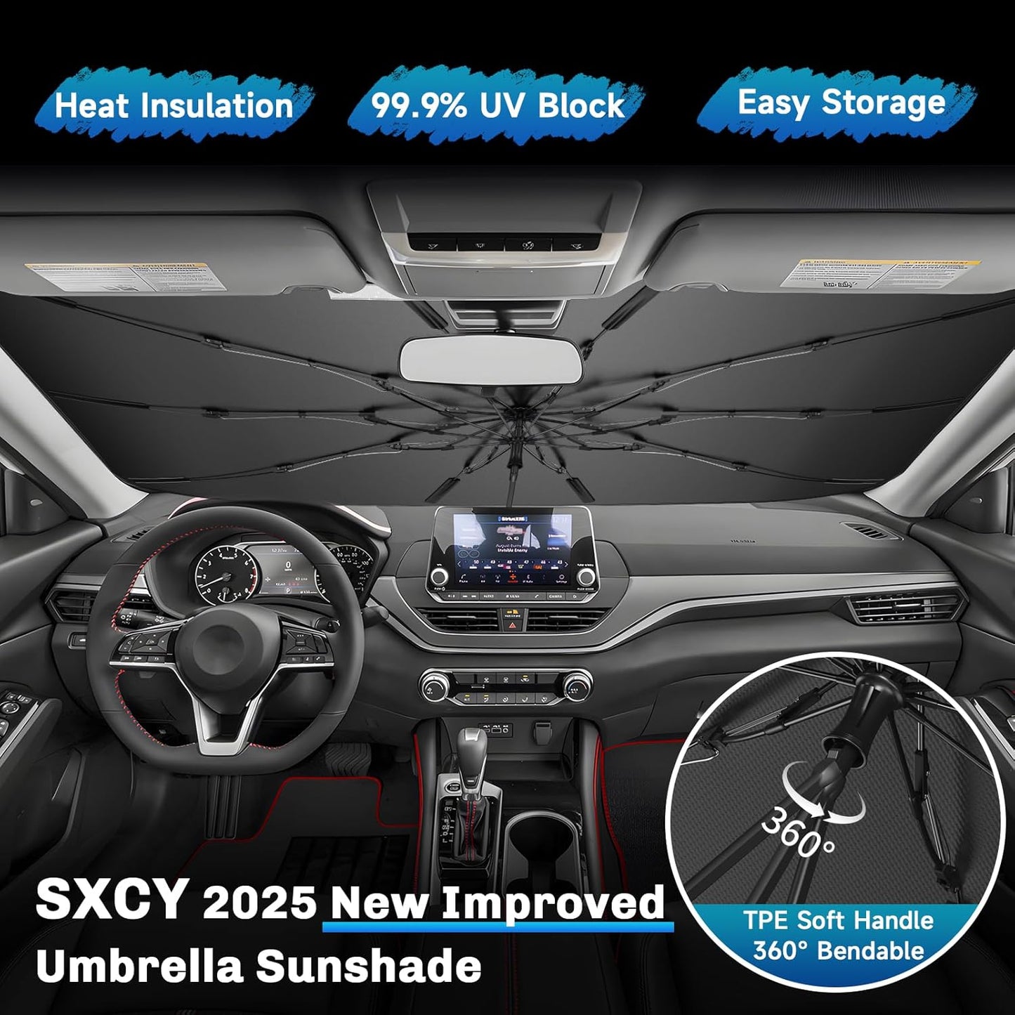 SXCY for 2019-2025 Nissan Altima Windshield Umbrella Sunshade [Easier Foldable] for 2025 Altima Accessories 2024 Altima Sunshade Umbrella for 25 Altima Windshield Sun Shade Umbrella Car Sun Protection