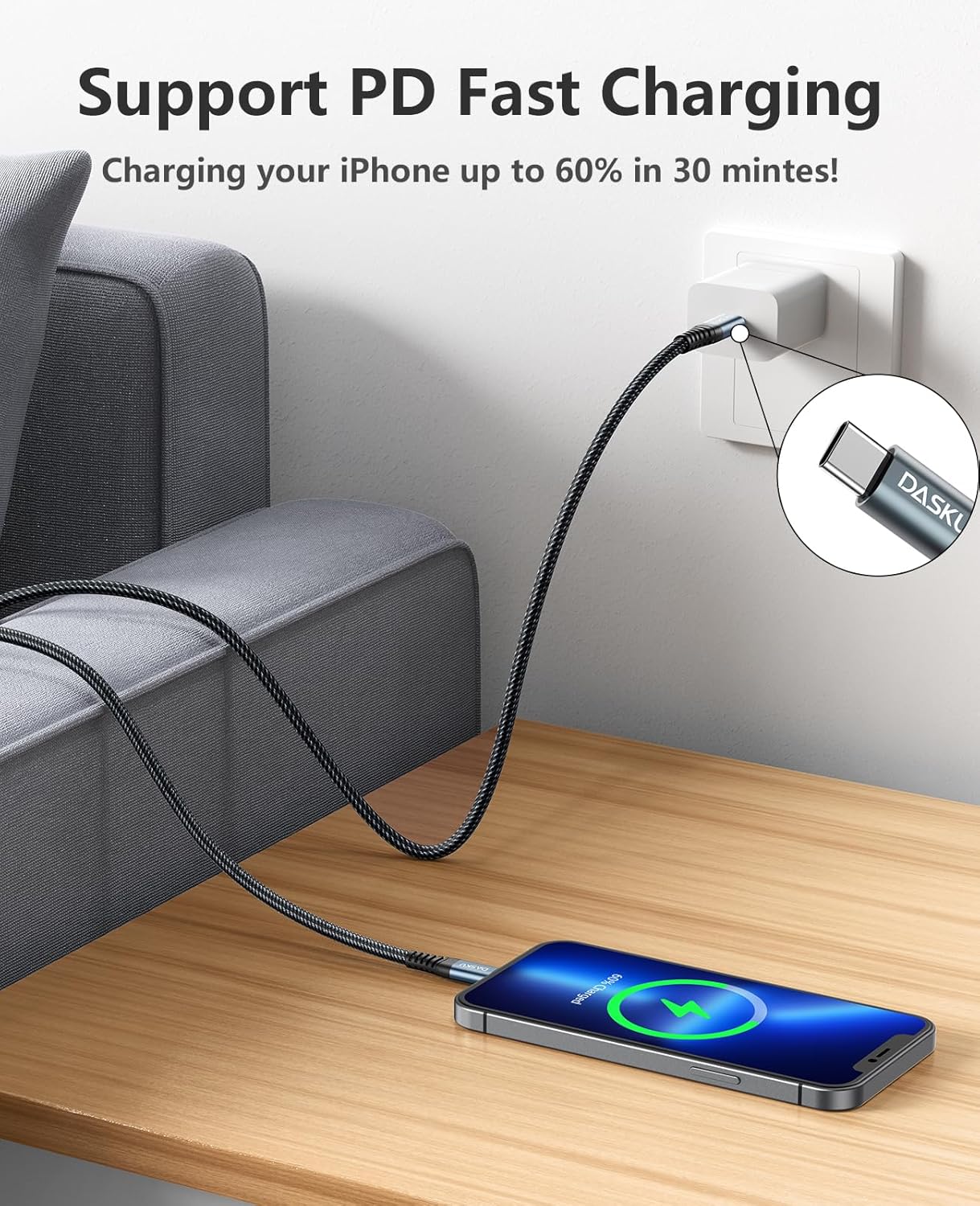 Dasku USB C to Lightning Cable 3Pack 10 FT, [MFi Certified] iPhone 14 13 Fast Charger Extra Long 10 Foot Type C Charging Cord Compatible with iPhone 14 13 12 11 Pro Max Mini 8 Plus SE iPad and More