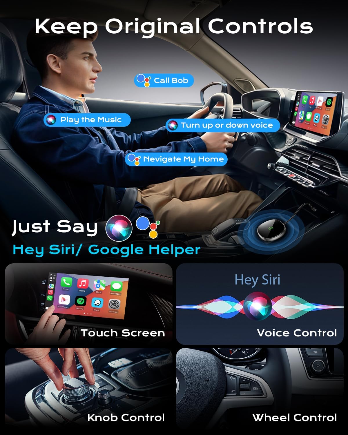 Wireless Carplay Adapter for iPhone & Android Auto 2-in-1, Stable, Plug & Play Low Delay Carplay Wireless Adapter Convert Wired to Wireless Apple Car Play Dongle for iOS 10+/Android 11+ (Grey)