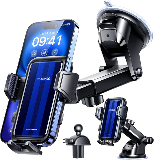 VANMASS True Upgrade [Top Military-Grade] Phone Holders for Your Car [Strongest Suction & Clip] Cell Phone Mount Dashboard Windshield Vent Stand Cradle for iPhone 16 Pro Max 15 14 13 Android, Blue