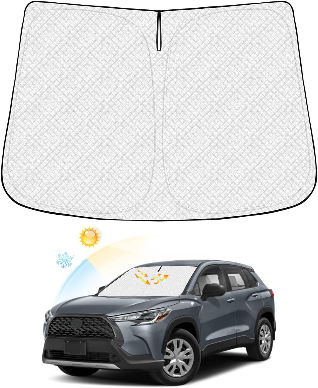 Windshield Sun Shade for 2022-2026 Toyota Corolla Cross (Not for Corolla) Accessories Thicken 6-Layer Front Window Sunshade Cover Sun Visor Protector Foldable Block UV Rays Keep Vehicle Cool