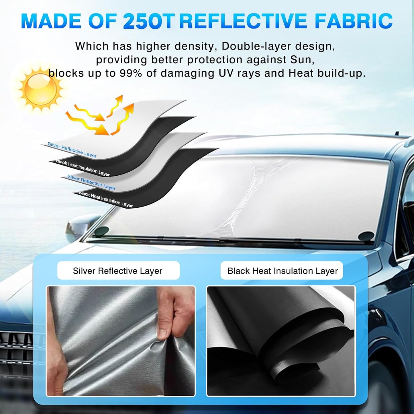 KUST Windshield Sun Shade for Chevrolet Chevy Malibu Accessories 2016-2024 2025 Sunshade Sun Visor Protector Foldable Blocks UV Rays Keep Your Car Cooler