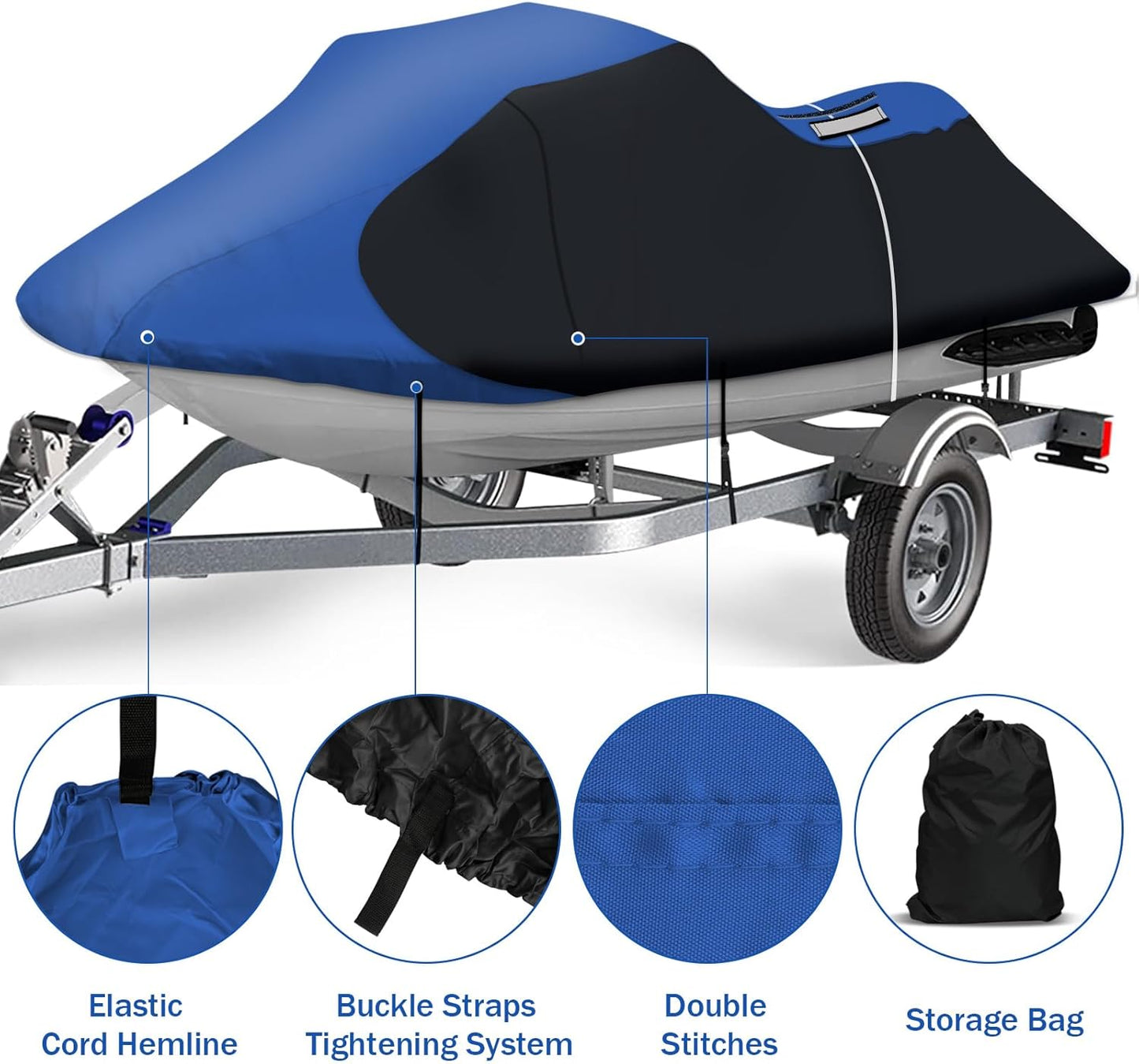 iCOVER Jet Ski Cover - Waterproof Heavy Duty Trailerable Jetski Covers for Seadoo Kawasaki Yamaha Wave Runner, Fits PWC Models Up to 113in Long