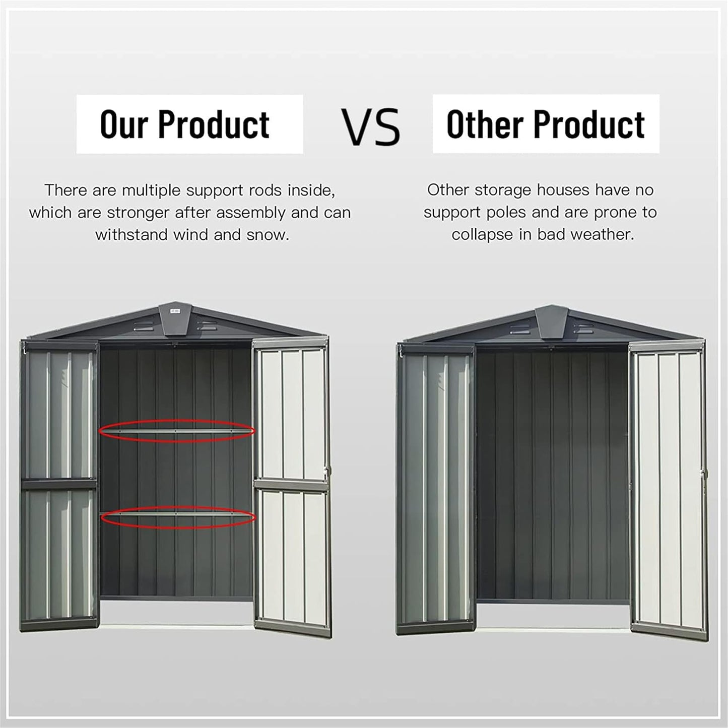 IKERY Galvanized Steel Garden Shed - 5.7' x 3' with Floor, Ventilation Vents and Lock, All - Weather Outdoor Storage for Tools in The Backyard, Dark Gray