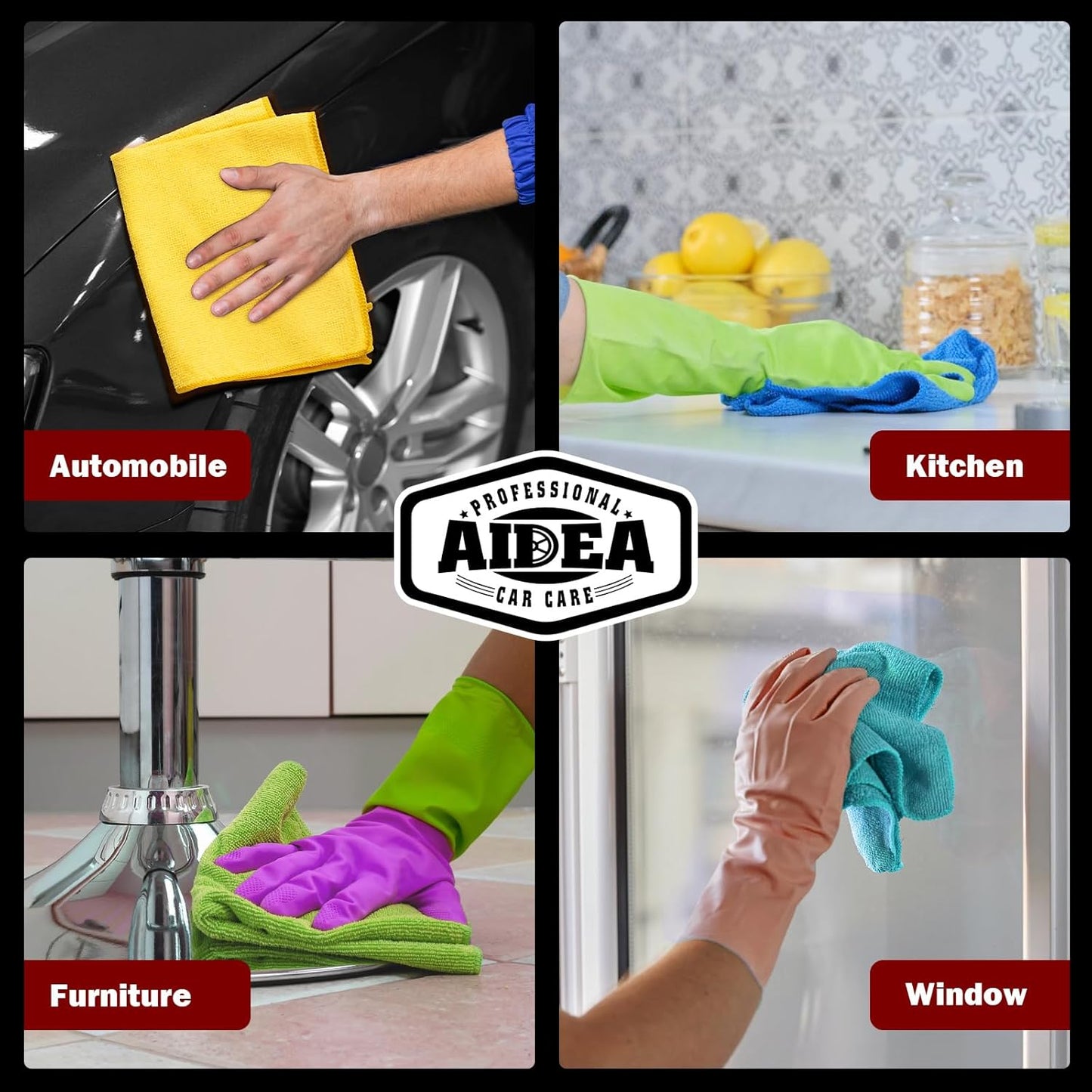 AIDEA Microfiber Cleaning Cloth 10PK, Micro Fiber Cloth for Cleaning Cars, Premium All Purpose Car Towels, Dusting Cloth Cleaning Rags SUVs, House, Kitchen, Window, Workshops, 12"×12"
