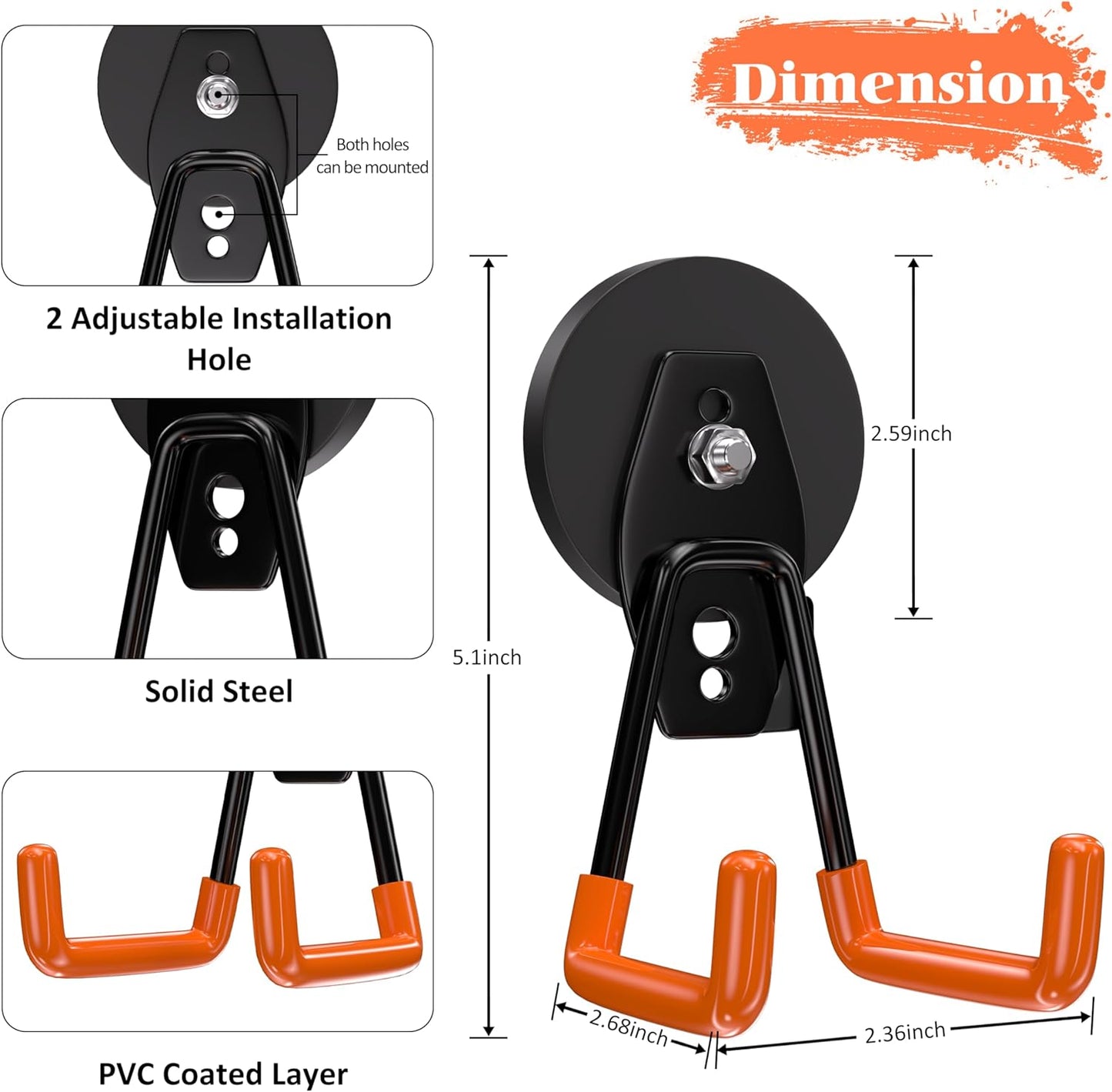 ENUODA Strong Magnetic Hooks Heavy Duty - Magnetic Tool Holder Utility Neodymium Magnet Hooks for Hanging Bag, Coat, Power Tool, Toolbox, Shovel, Broom, Mop, Container, Van, Cabinet, Pegboard, 2 Pack