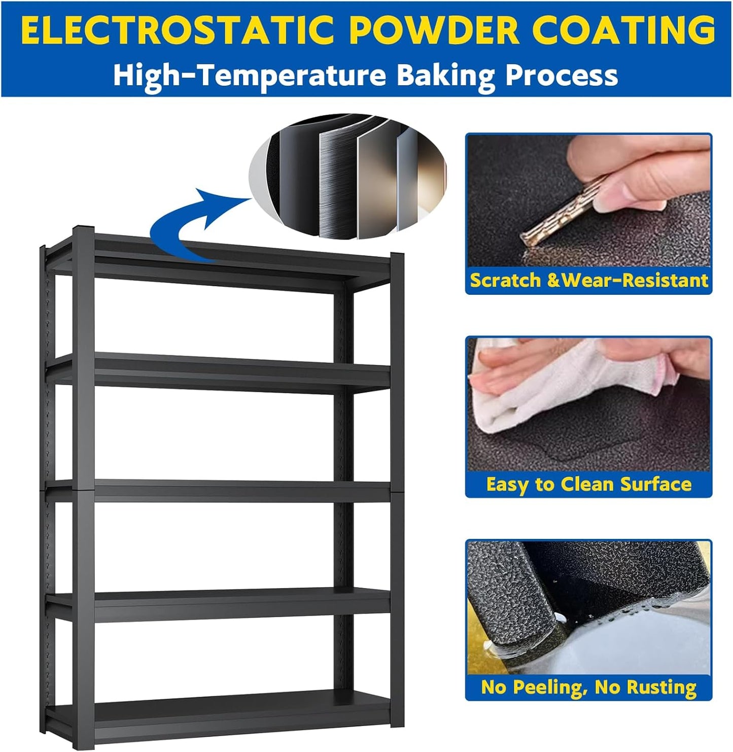 63''H Garage Shelving Heavy Duty, 2800LBS Storage Shelves, 5-Tier Adjustable Metal Shelve Storage Shelf Rack, Industrial Shelving Unit for Garage, Warehouse, Basement (32" W x 15.7" D x 63" H)