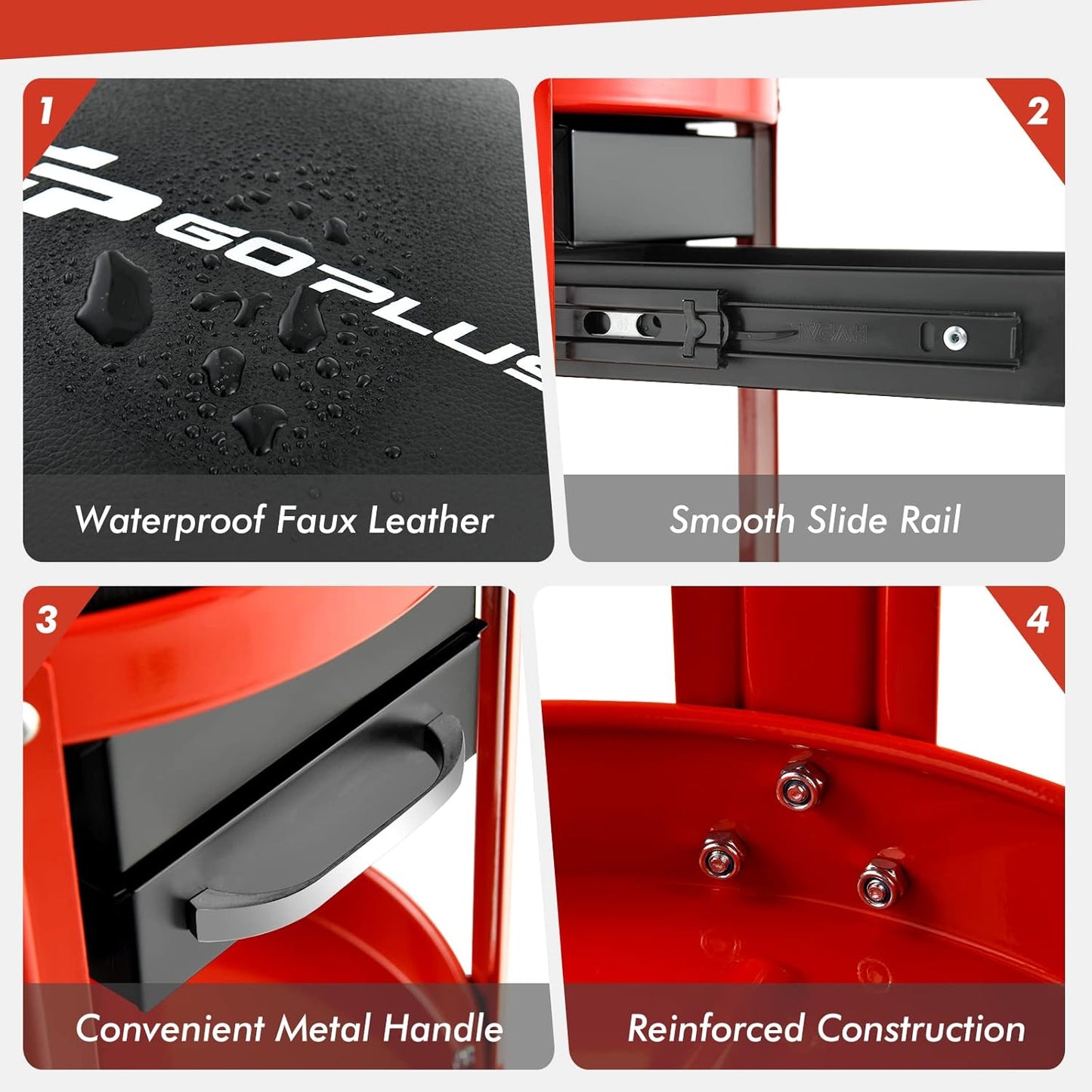 Goplus Rolling Mechanic Stool, Shop Stool Creeper Seat with Removable Padded Seat, 2 Drawers, Tool Tray, Twin Can Holder, Universal Wheels, Round Garage Workshop Chair, 330 Lbs Max Capacity