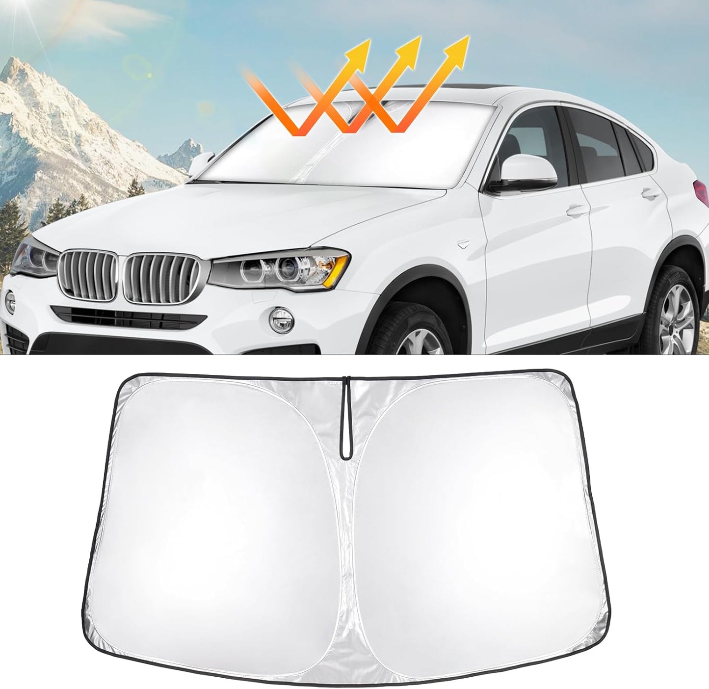 T TGBROS Windshield Sun Shade Custom Fit for 2015-2018 BMW X4 Accessories Foldable Sun Shield Reflective Polyester Sun Visor Cover Block Heat and Sun Protection
