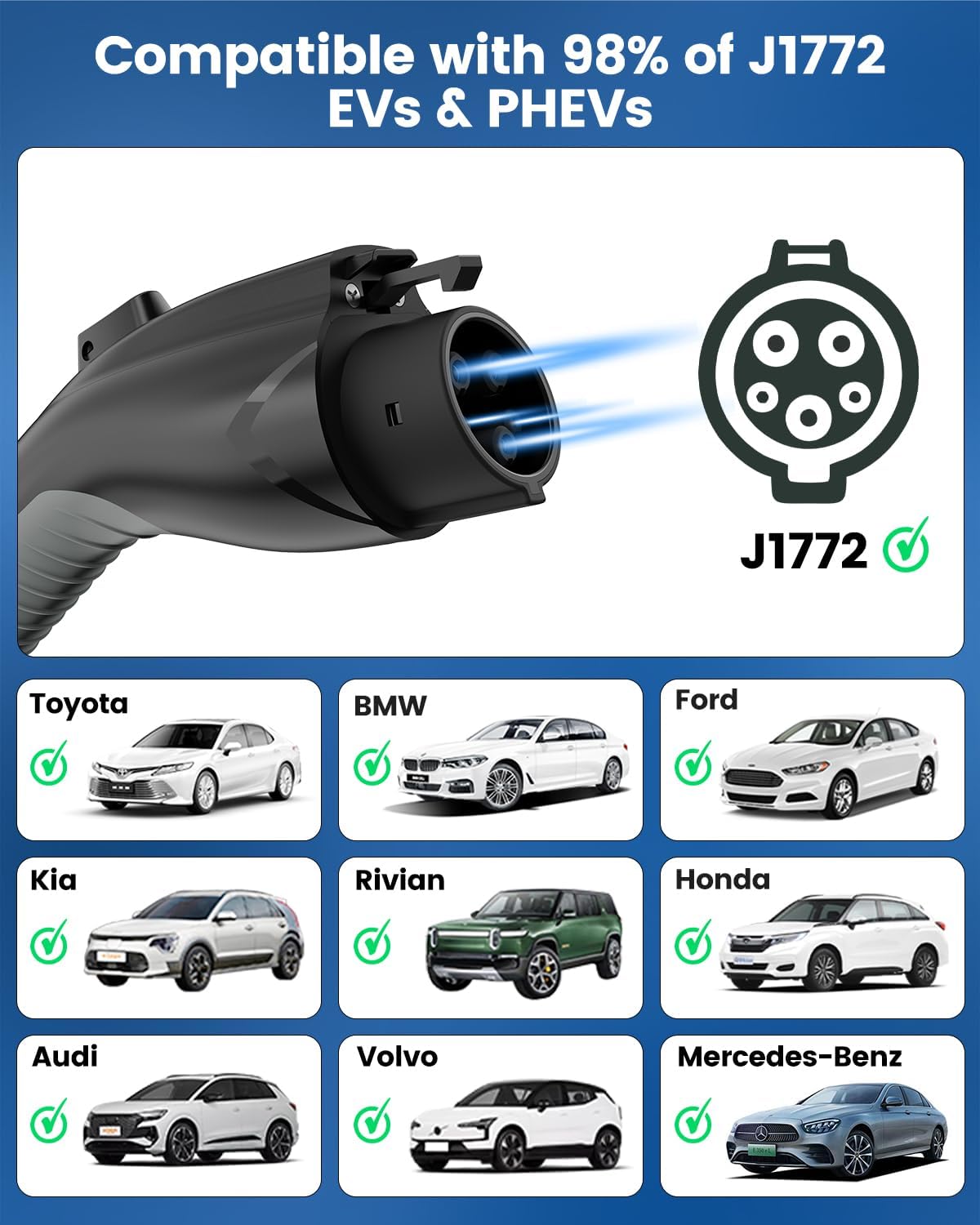NEMA 14-30 Level 2 EV Charger, Electric Vehicle Portable Charger with 24A 240V 25FT Cable, Adjustable Current (10-24A), Home MobileEV Charging Station with 4-Prong Dryer Plug for J1772 Electric Cars