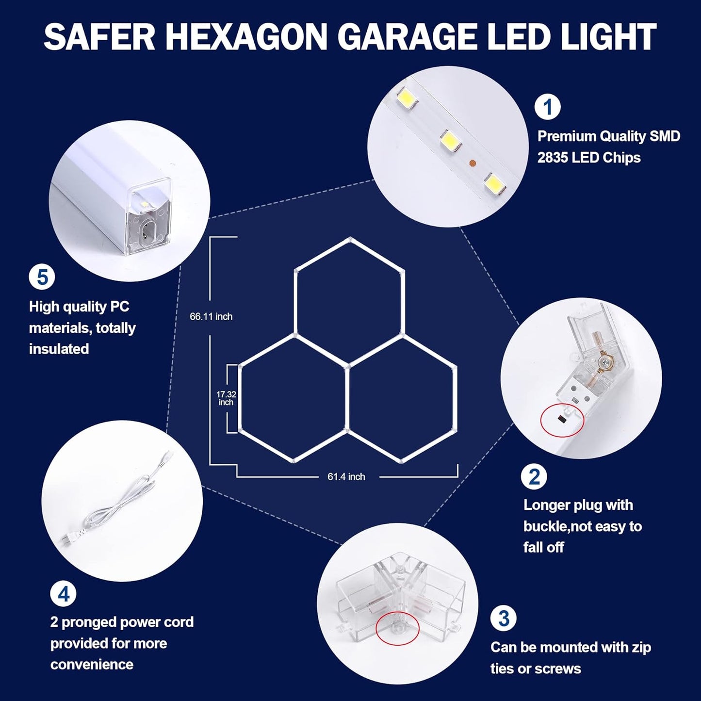 MODERN Hexagon LED Light,105W 12600LM 6500K, 3 Hexagonal LED Shop Light for Auto Shops, Malls & Work Areas