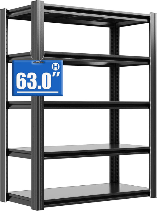 Metal Storage Shelving Heavy Duty, Shelves Unit for Garage, Adjustable 5 Tier Storage Rack, Industrial Utility Shelf for Garage, Warehouse, Basement, Kitchen,15.7"D x 31.5"W x 63"H, Black