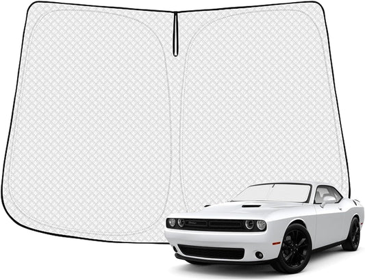 Windshield Sun Shade for 2015-2025 Dodge Challenger Accessories Thicken 6-Layer Front Window Sunshade Cover Sun Visor Protector Foldable Block UV Rays Keep Vehicle Cool