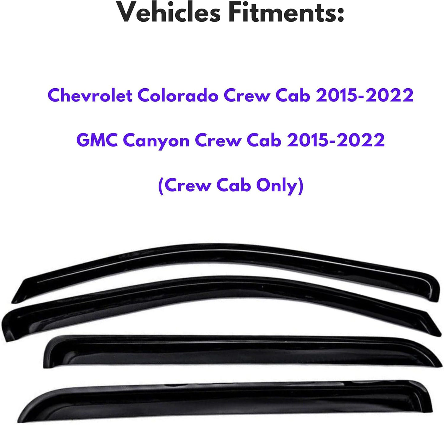 KPY Window Visor Compatible with Chevrolet Chevy Colorado Crew Cab 2015-2022 & GMC Canyon Crew Cab 2015-2022, 4PC Rain Guard Side Vent Deflectors in-Channel Style, 2016 2017 2018 2019 2020 2021 2022
