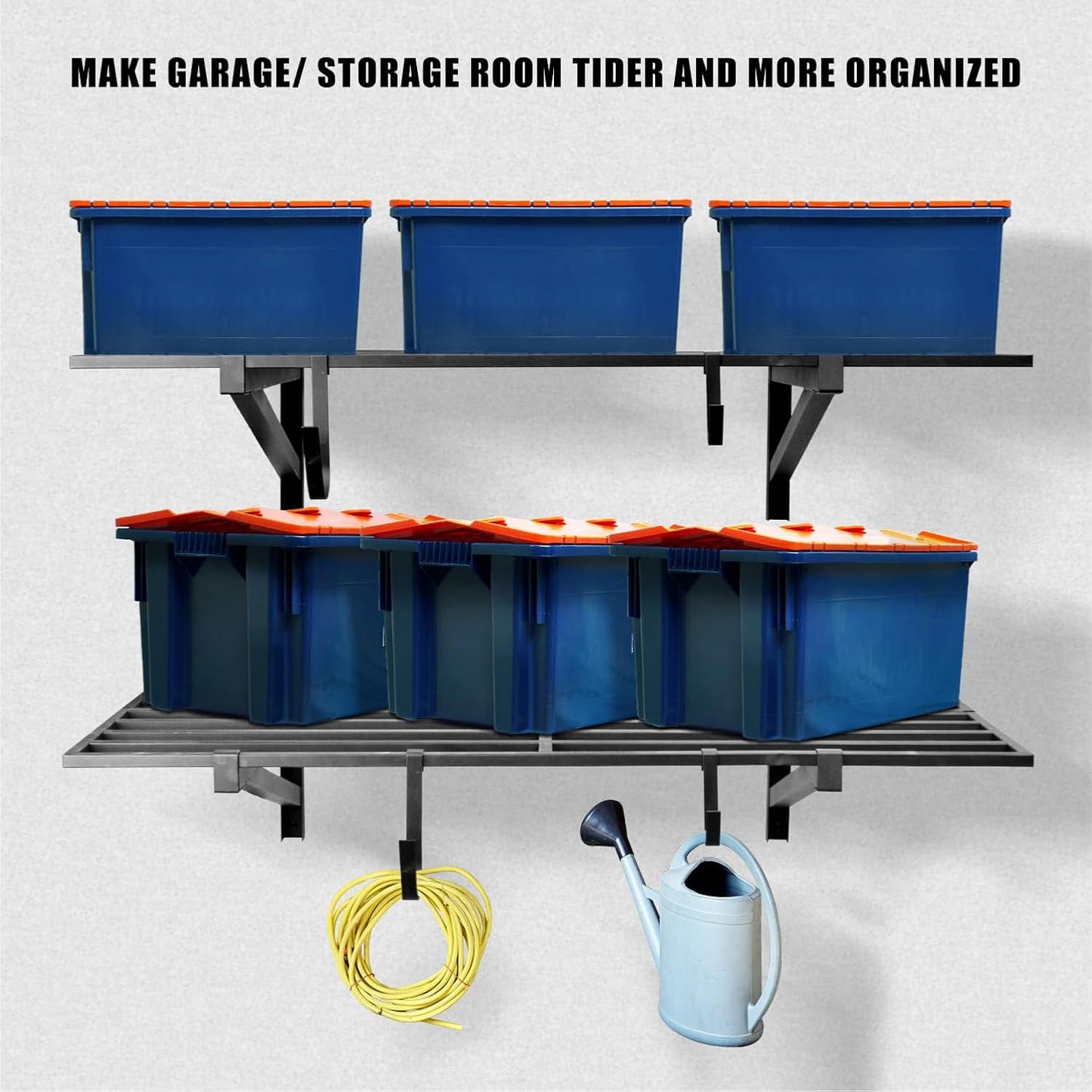 4 Pack 1,5x4ft Heavy Duty Garage Wall Shelving, Garage Shelving Wall Mounted, Storage Rack with Hooks (Black)