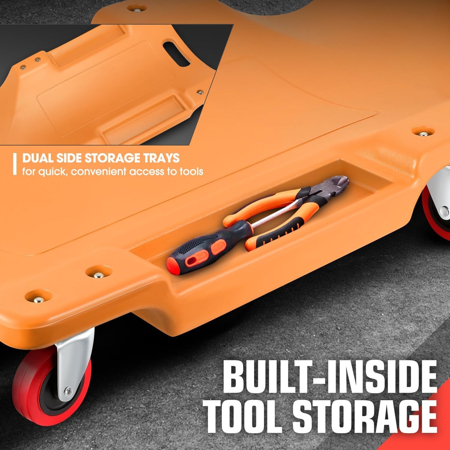 DNA MOTORING 36" L X 17" W x 4.25" H Vehicle Repair Low Profile Automotive Creeper w/Padded Headrest, Orange, TOOLS-00201-OG