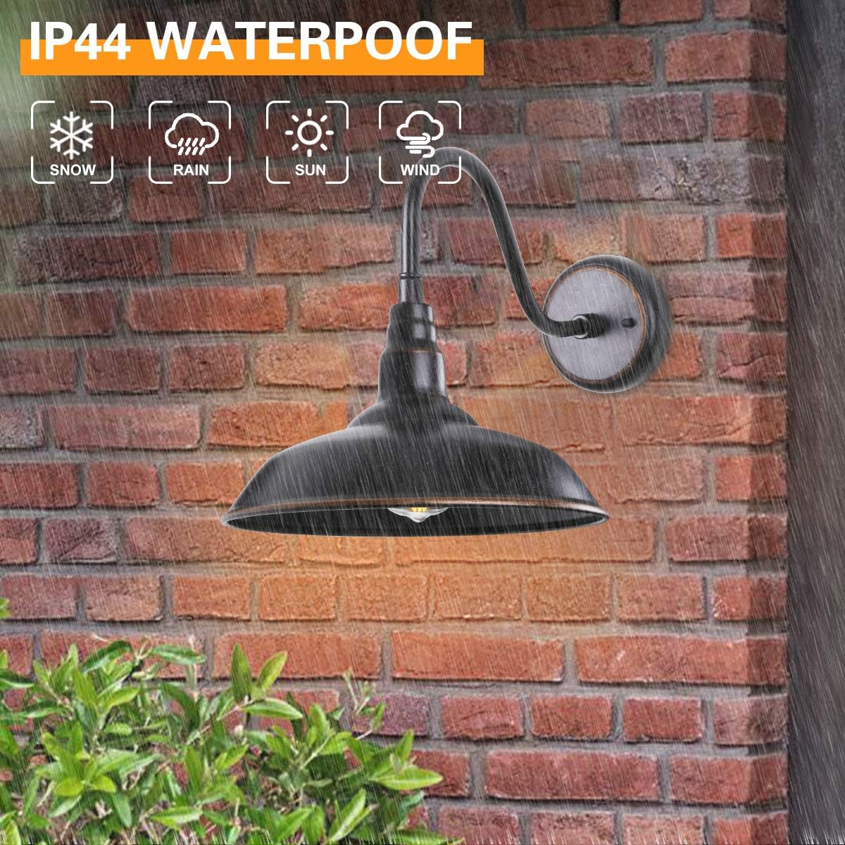 14in Outdoor Gooseneck Barn Light for Farmhouse, Bronze Exterior Wall Light Fixture for Porch, Large Outside Farmhouse Wall Sconce for Garage Patio Doorway House