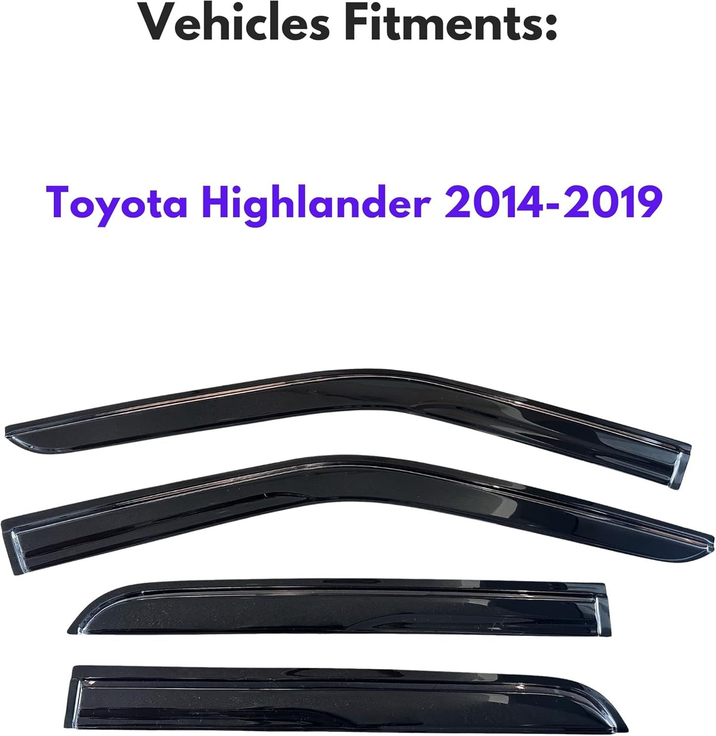 KPY Window Visor Compatible with Toyota Highlander 2014-2019, 4PC Rain Guard Side Window Vent Deflectors Tape-On Mugen Style, 2014 2015 2016 2017 2018 2019