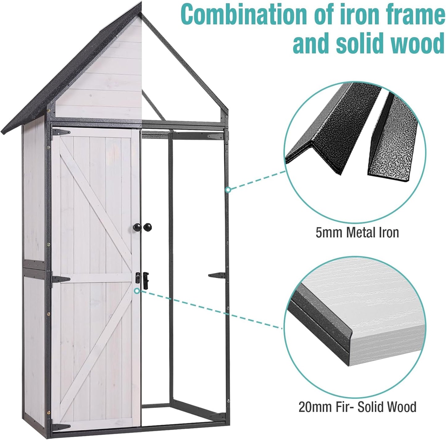 Sheds Outdoor Storage,Garden Shed with Metal Frame Structure and Adjustable Shelves,Large Capacity Storage Tool Cabinet Box for Backyard Garden Patio Lawn (Off White)