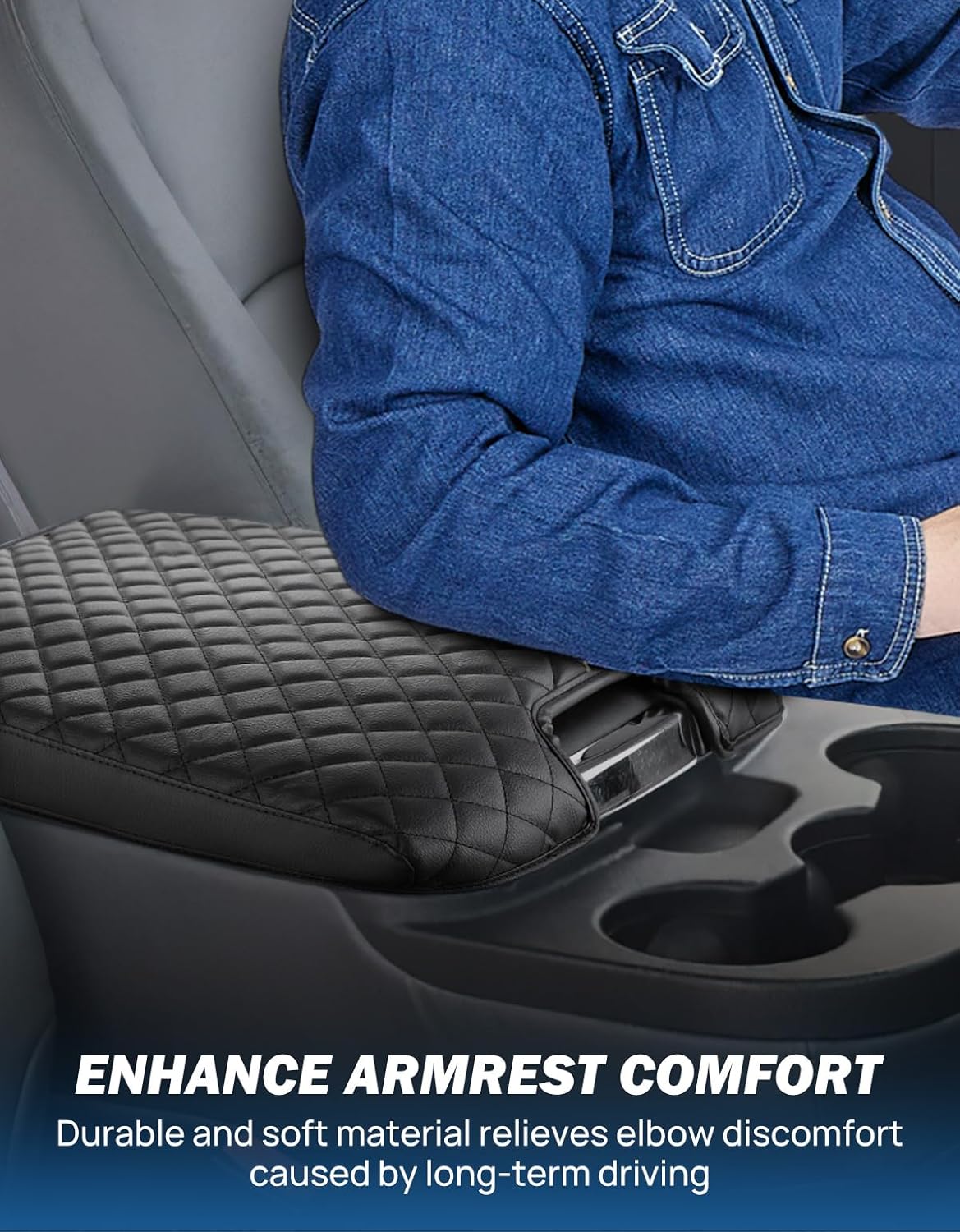 JOYTUTUS Center Console Cover Compatible with 2013-2018 Ram 1500 & 2013-2025 Ram 2500/3500/1500 Classic Model Jump Seat Console, Leather Arm Rest Armrest Cover for Car, Middle Console Cover Lid