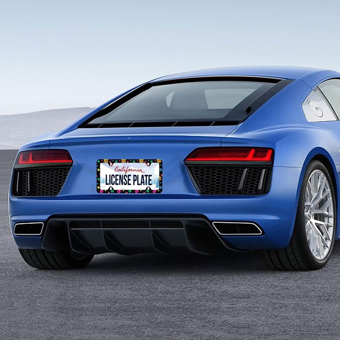 Colorful Animal Paw and Star License Plate Frame Colorful License Plate Stainless Steel Parts Funny License Plate Decorative with Screws Size 12.3" x 6.3" for Men Women