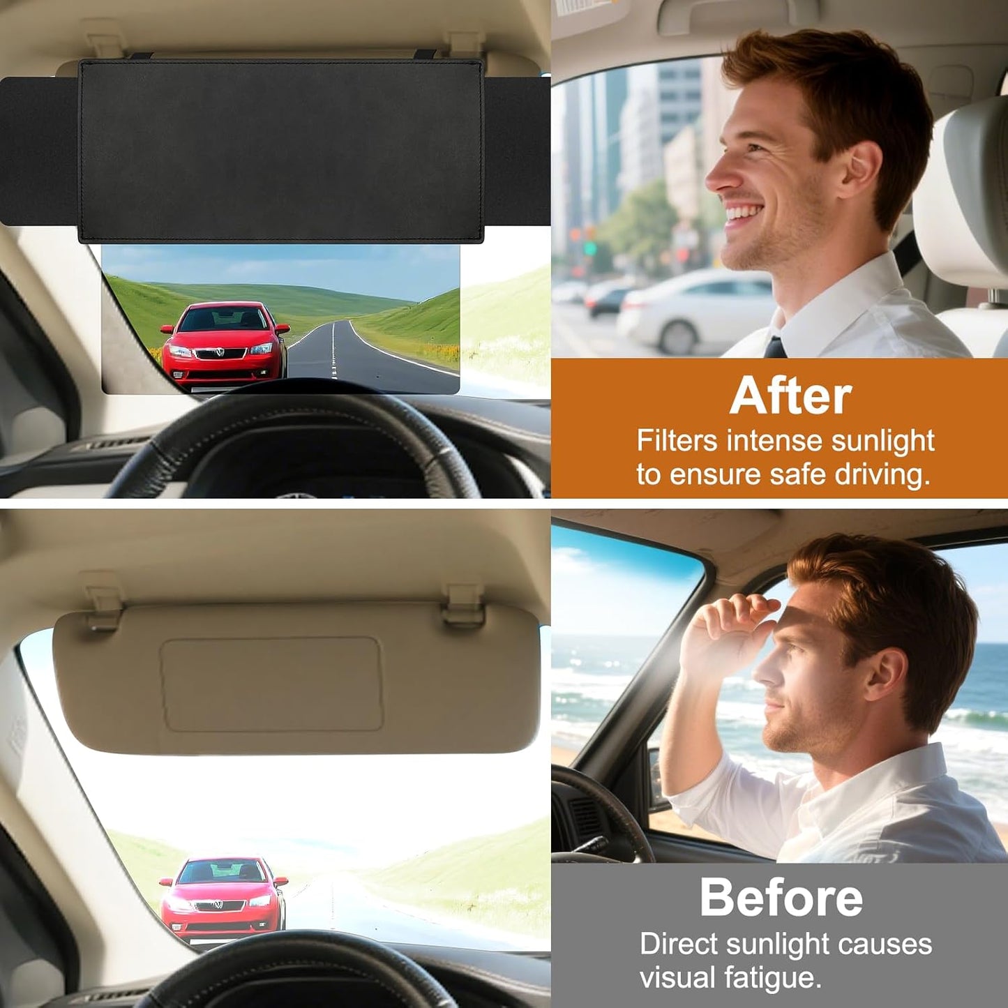 Sun Visor Extender for Car, Visor Extender Sun Blocker, Sun Visor Extension with Anti-Glare Lens Blocks UV & Sunlight, Adjustable Car Sun Visor for Safe Driving (2 Pack)
